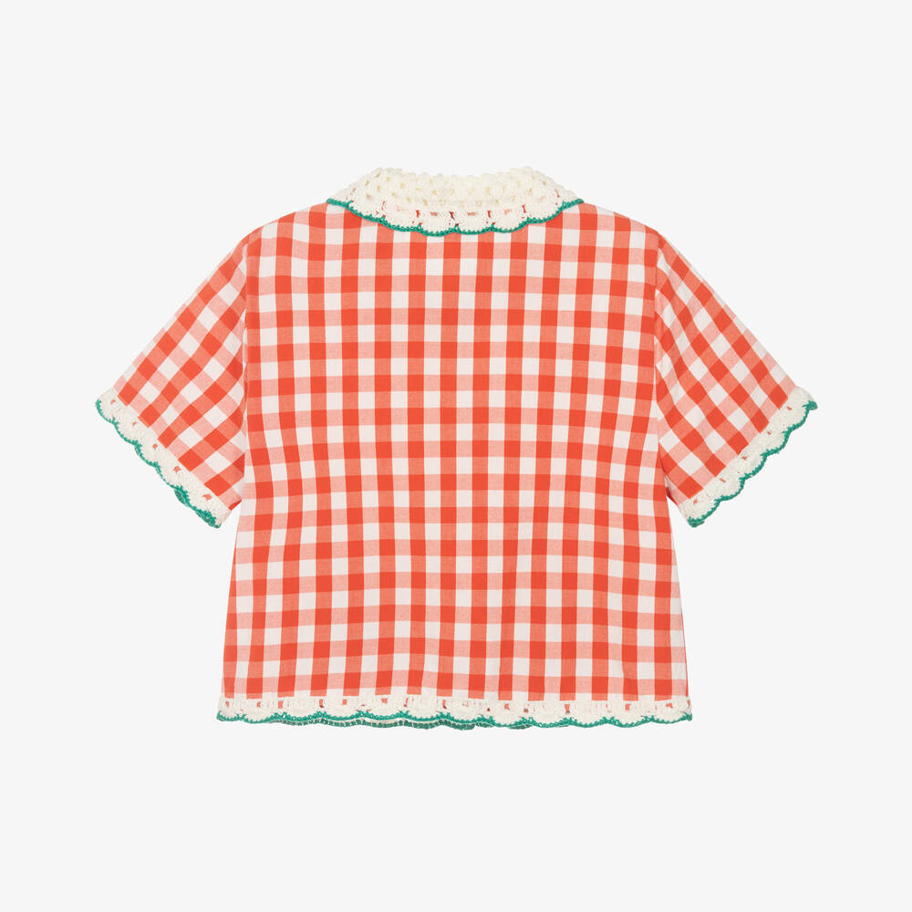 Girls Red Knitted Strawberry Countryside Style Cotton Shirt