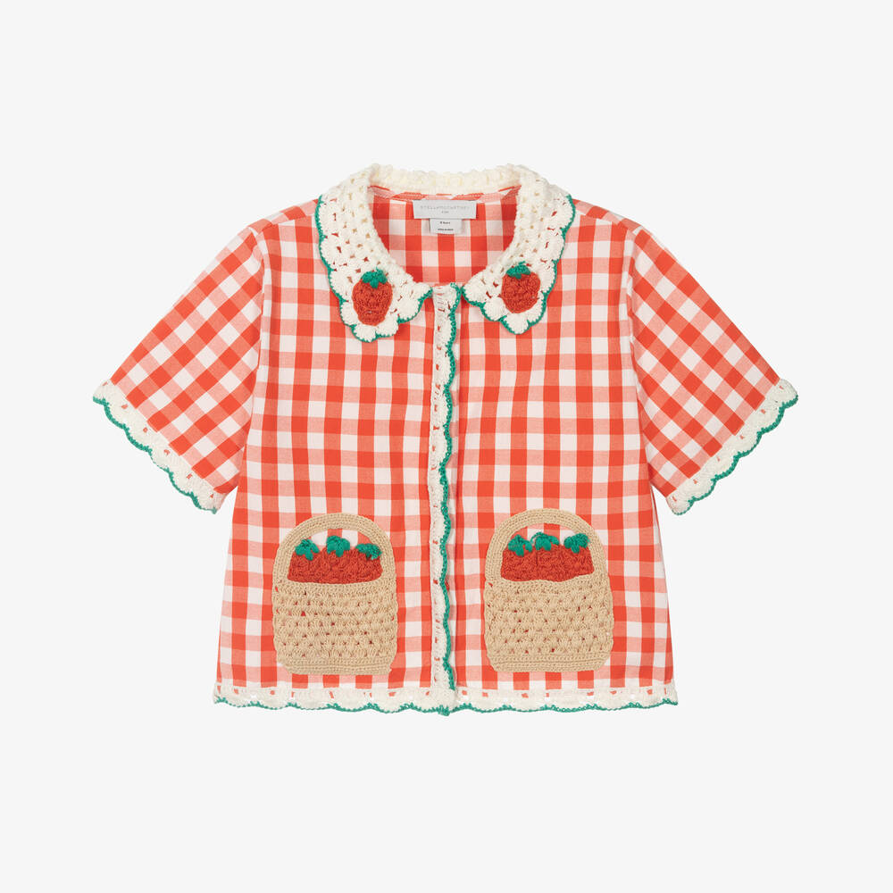 Girls Red Knitted Strawberry Countryside Style Cotton Shirt