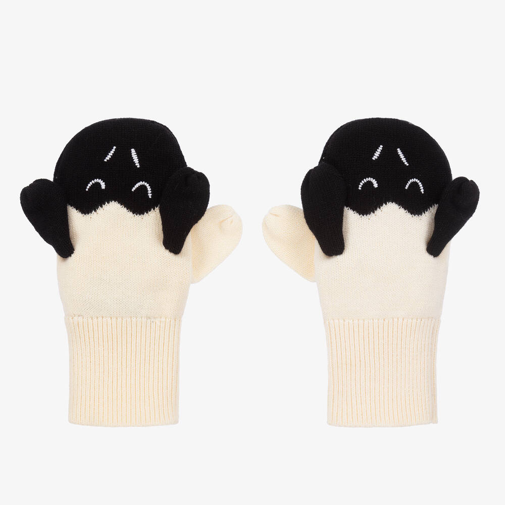 Boys & Girls White & Black Knitted Sheep Mittens