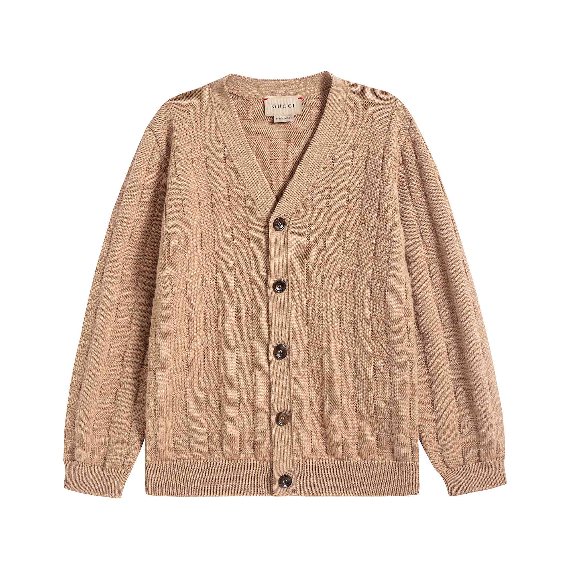 Boys Camel GG Wool Cardigan