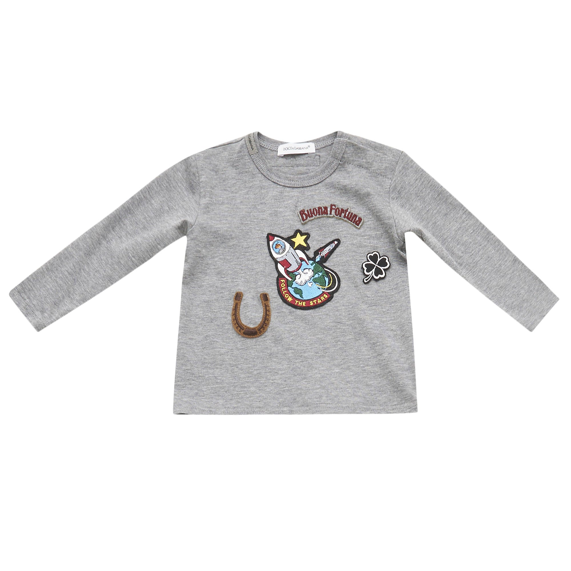 Baby Boys Grey Embroidered Trims Cotton T-Shirt - CÉMAROSE | Children's Fashion Store - 1