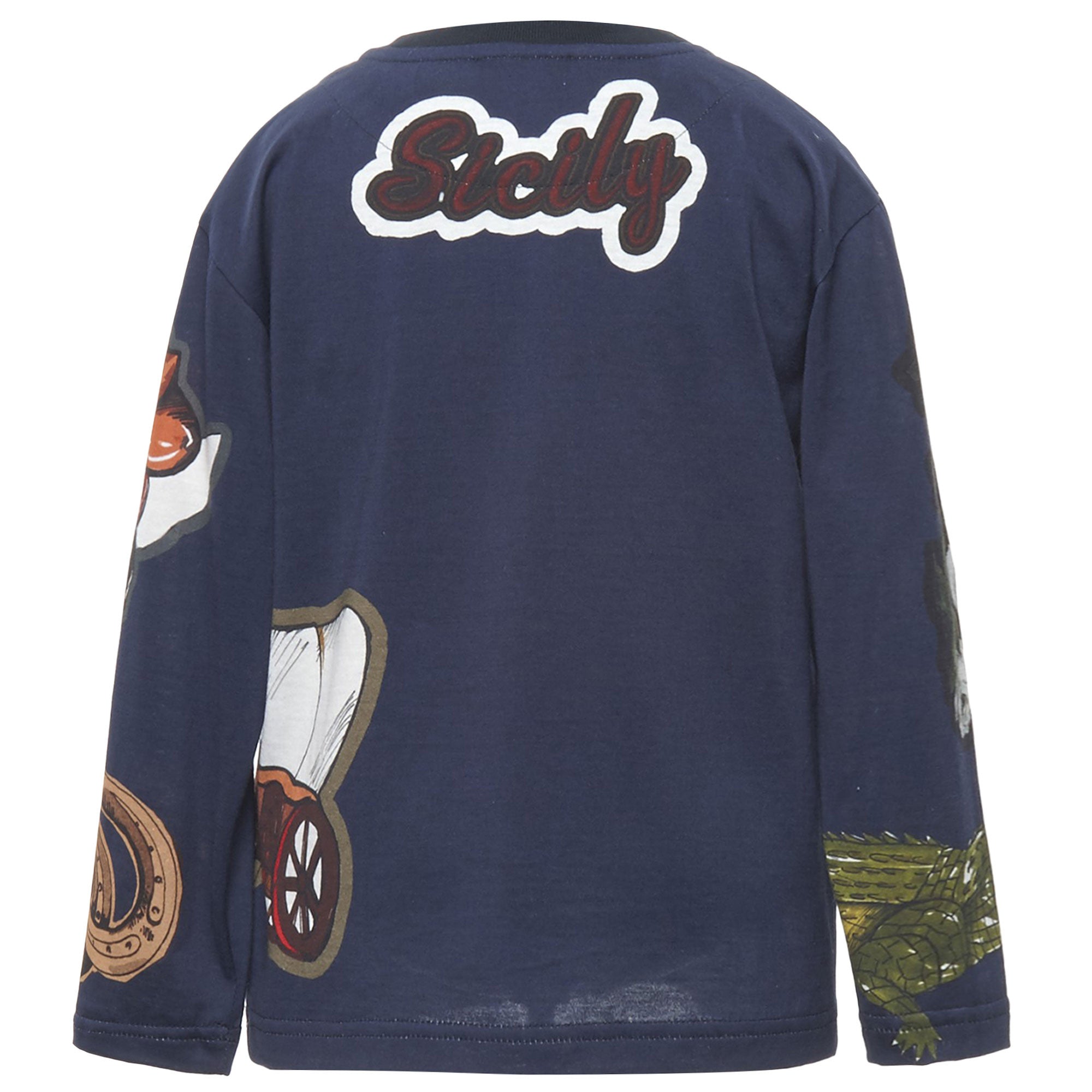 Boys Navy Blue Sicilian Western Printed Cotton T-Shirt - CÉMAROSE | Children's Fashion Store - 3