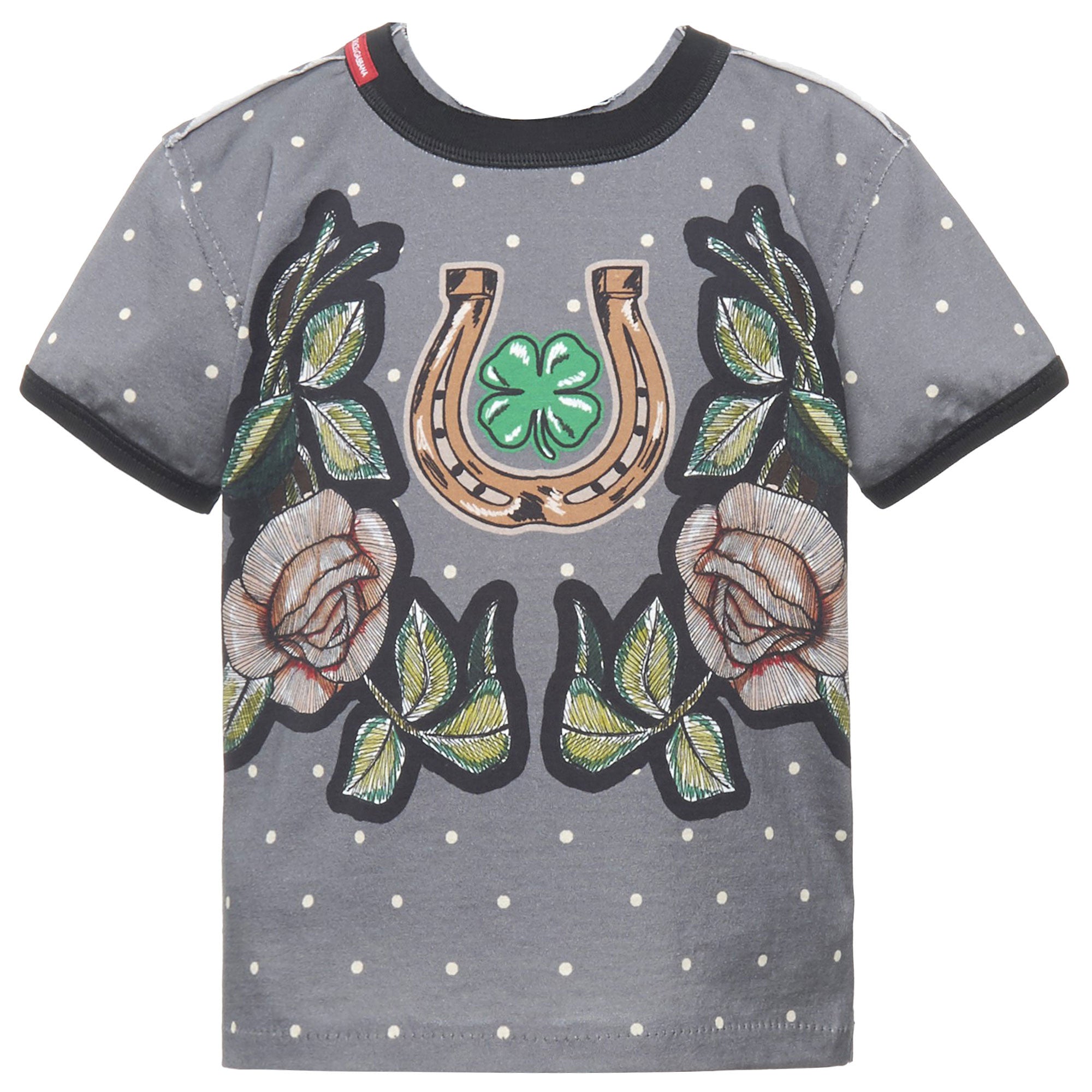 Boys Grey Peas Rose Printed Trims Cotton T-Shirt - CÉMAROSE | Children's Fashion Store