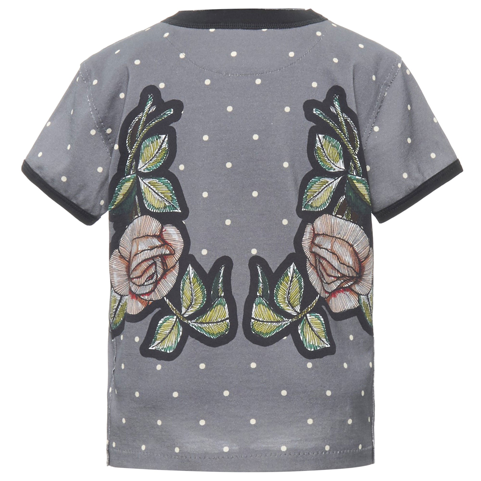 Boys Grey Peas Rose Printed Trims Cotton T-Shirt