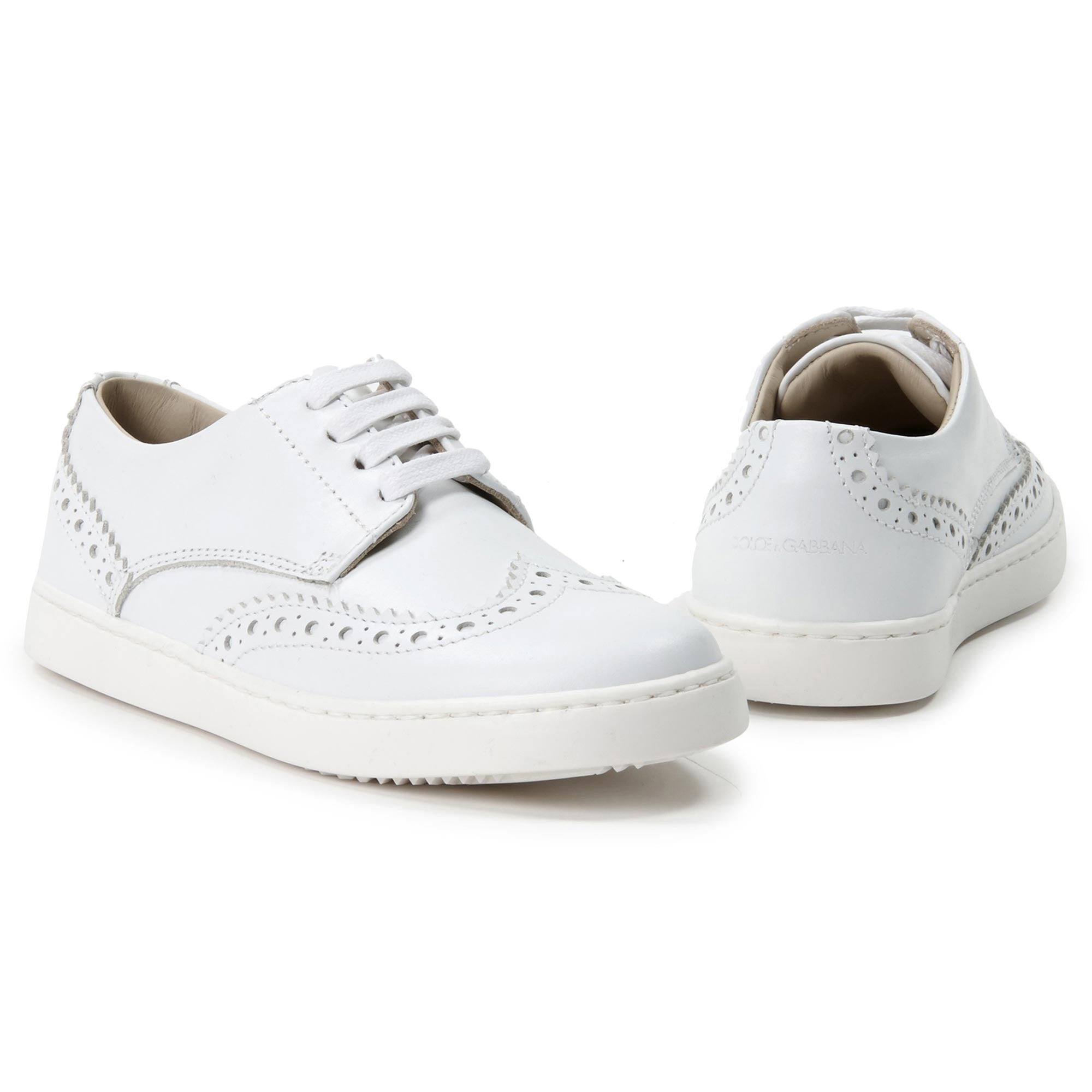 Boys White Decorative Pattern Trims Cow Leather Shoes - CÉMAROSE | Children's Fashion Store