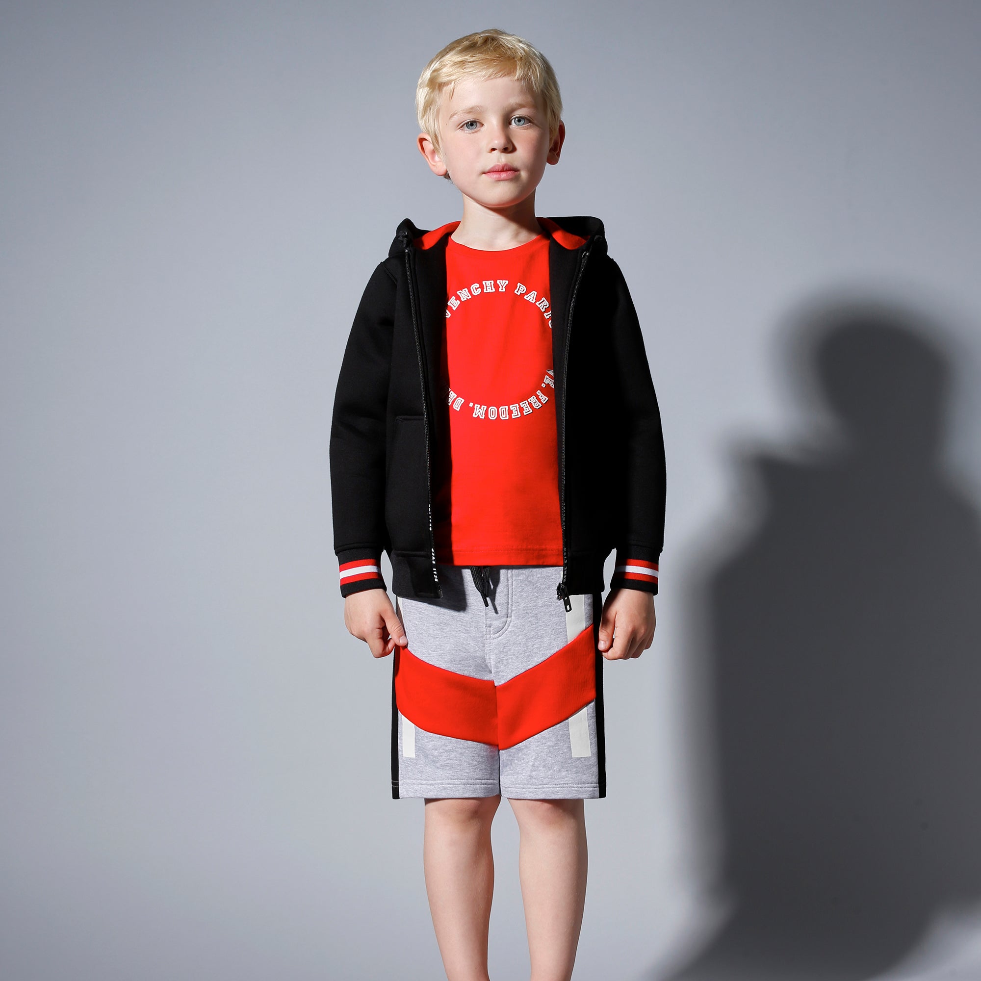 Boys Grey & Red Striped Cotton Shorts