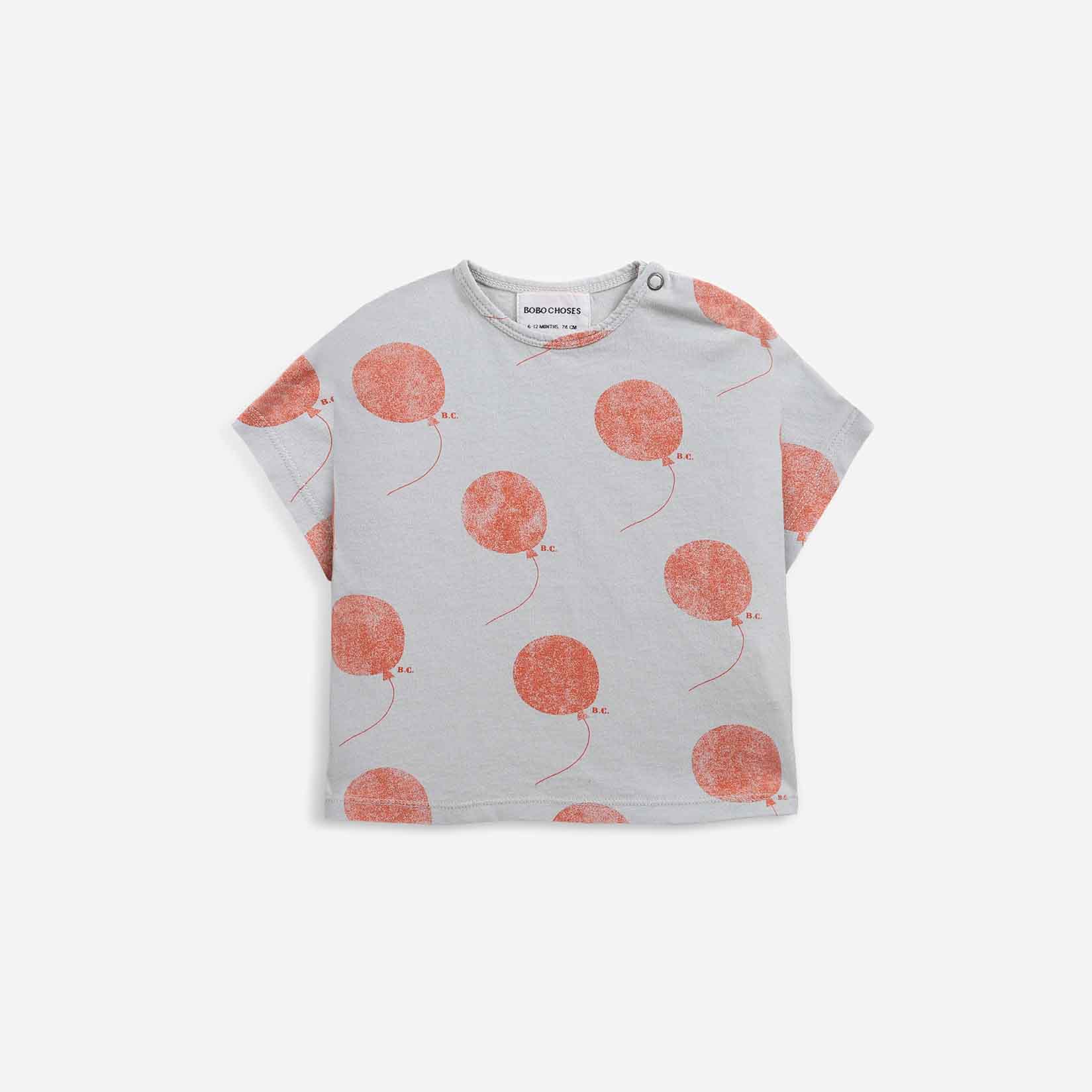 Baby Boys & Girls Grey Balloon Cotton T-Shirt