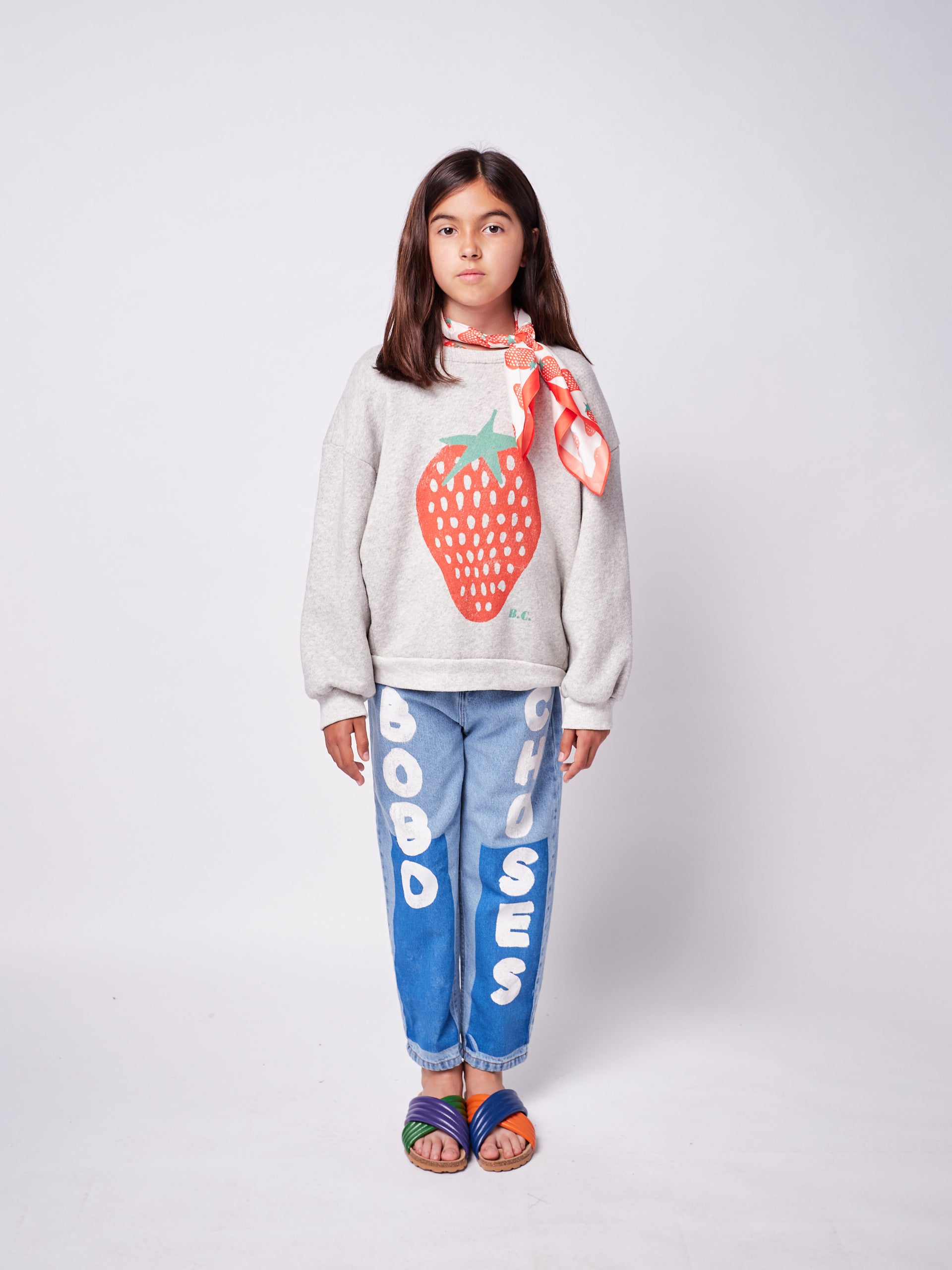 Boys & Girls Grey Strawberry Cotton Sweatshirt