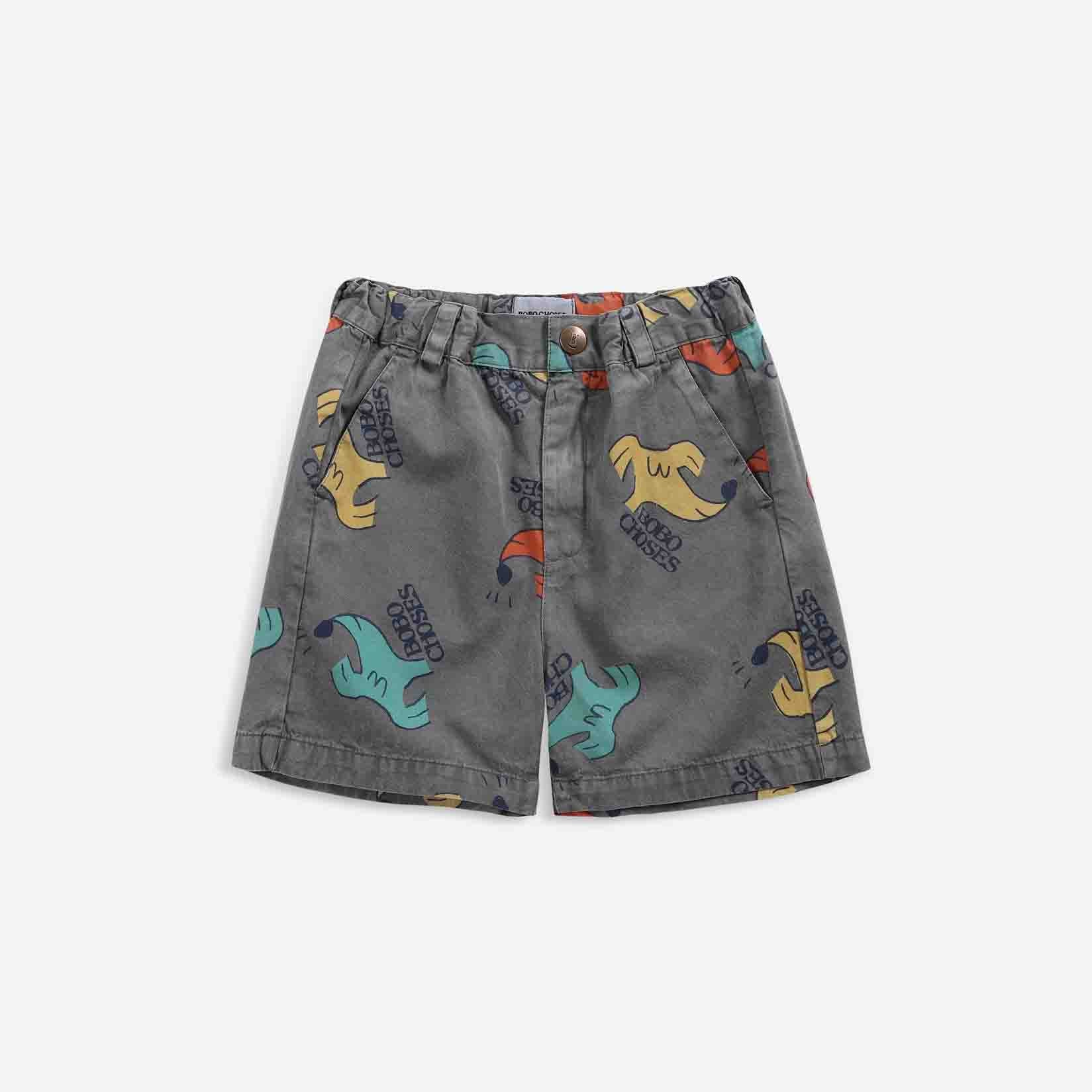 Boys & Girls Dark Grey Dog Cotton Shorts