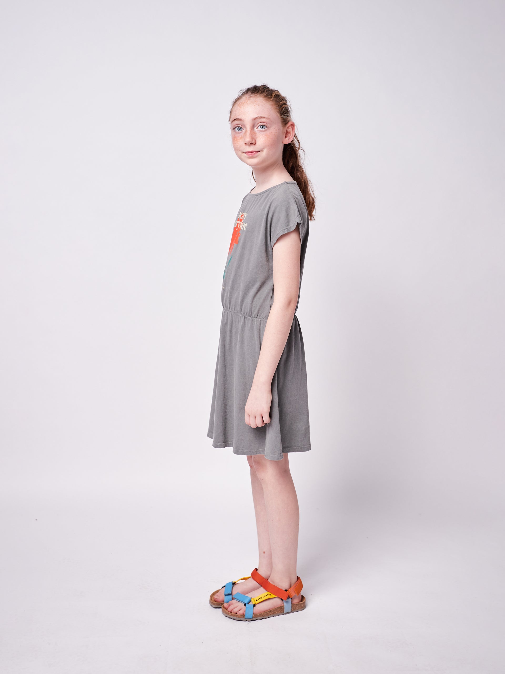 Girls Grey Flower Cotton Dress