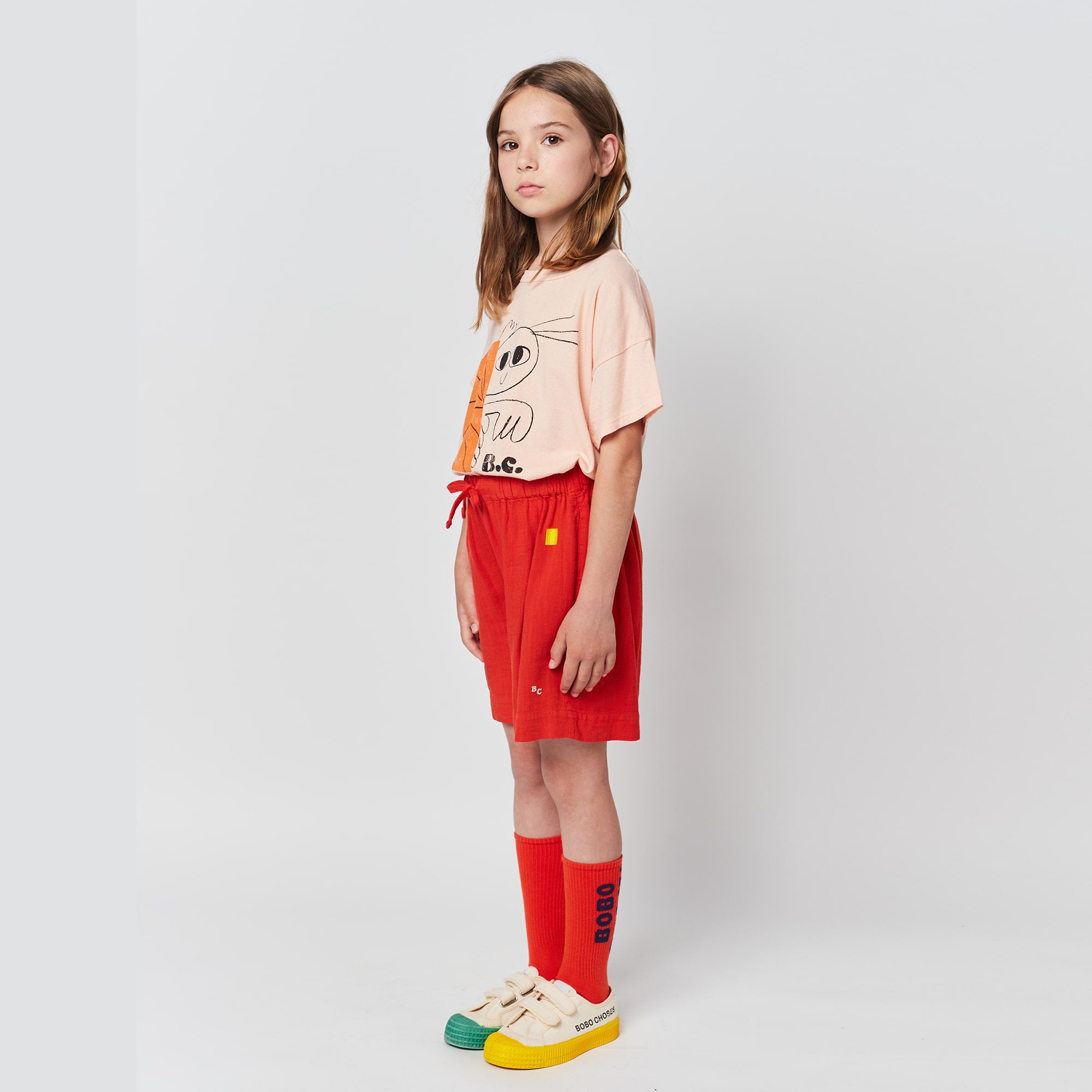 Girls Red Embroidered Shorts