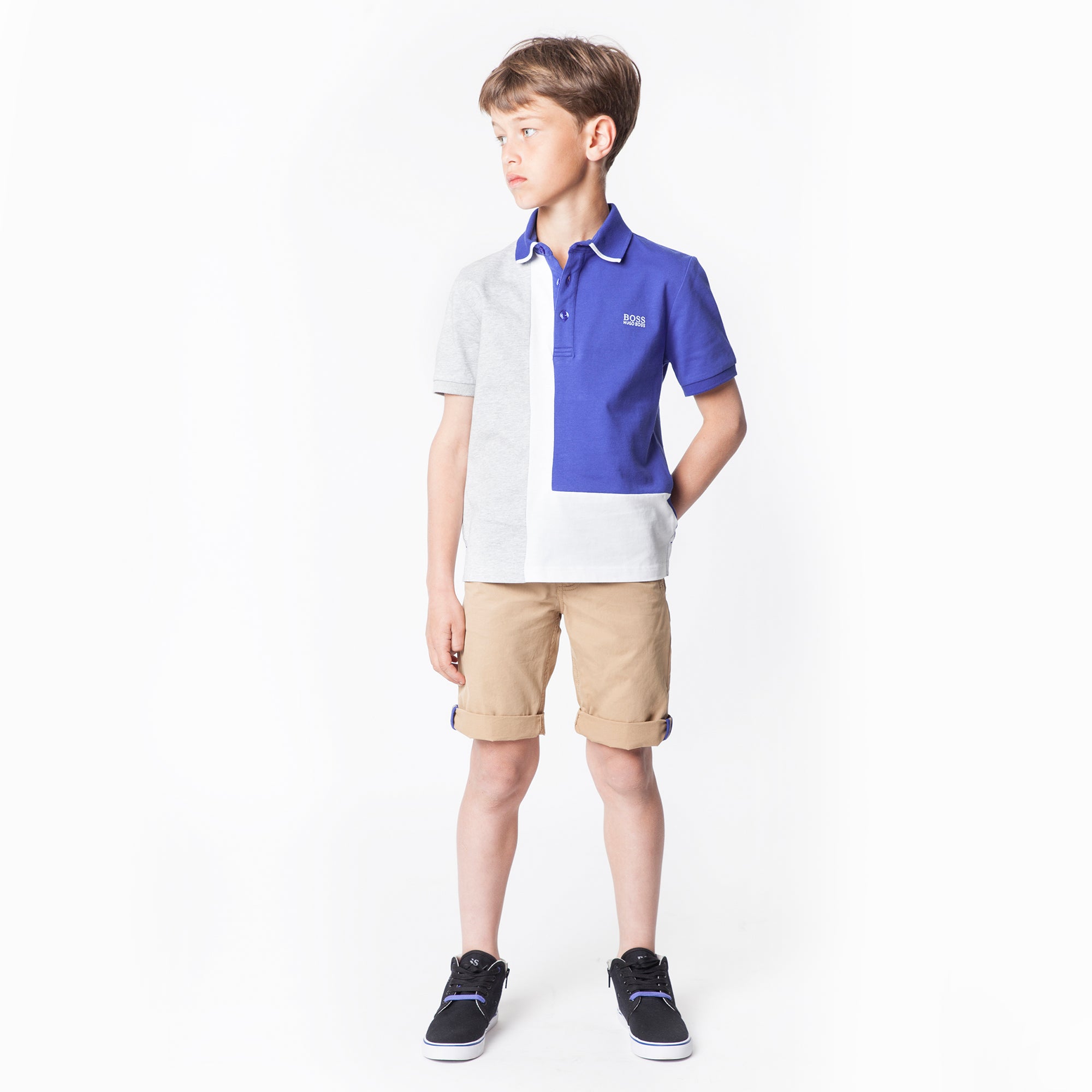 Boys White & Blue Stitching Cotton Polo Shirt