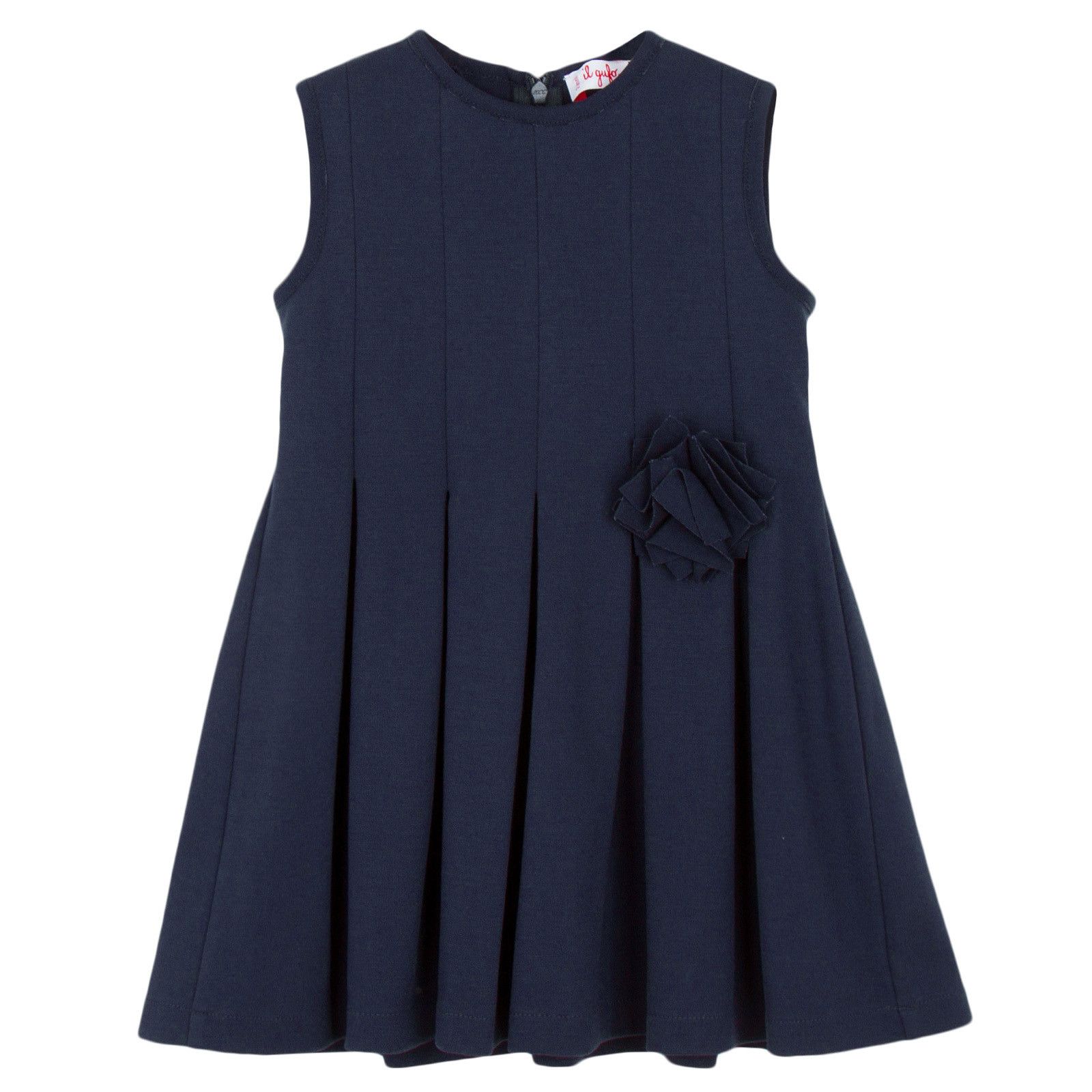 Girls Navy Blue Jersey Dress With Fancy Flower - CÉMAROSE | Children's Fashion Store - 1