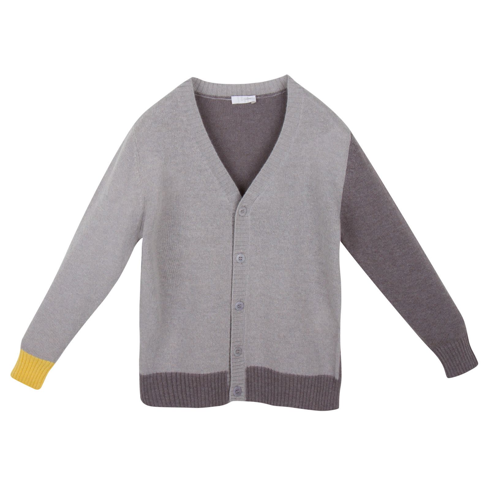 Boys Grey Kintted Cardigan With A Yellow Cuff - CÉMAROSE | Children's Fashion Store - 1