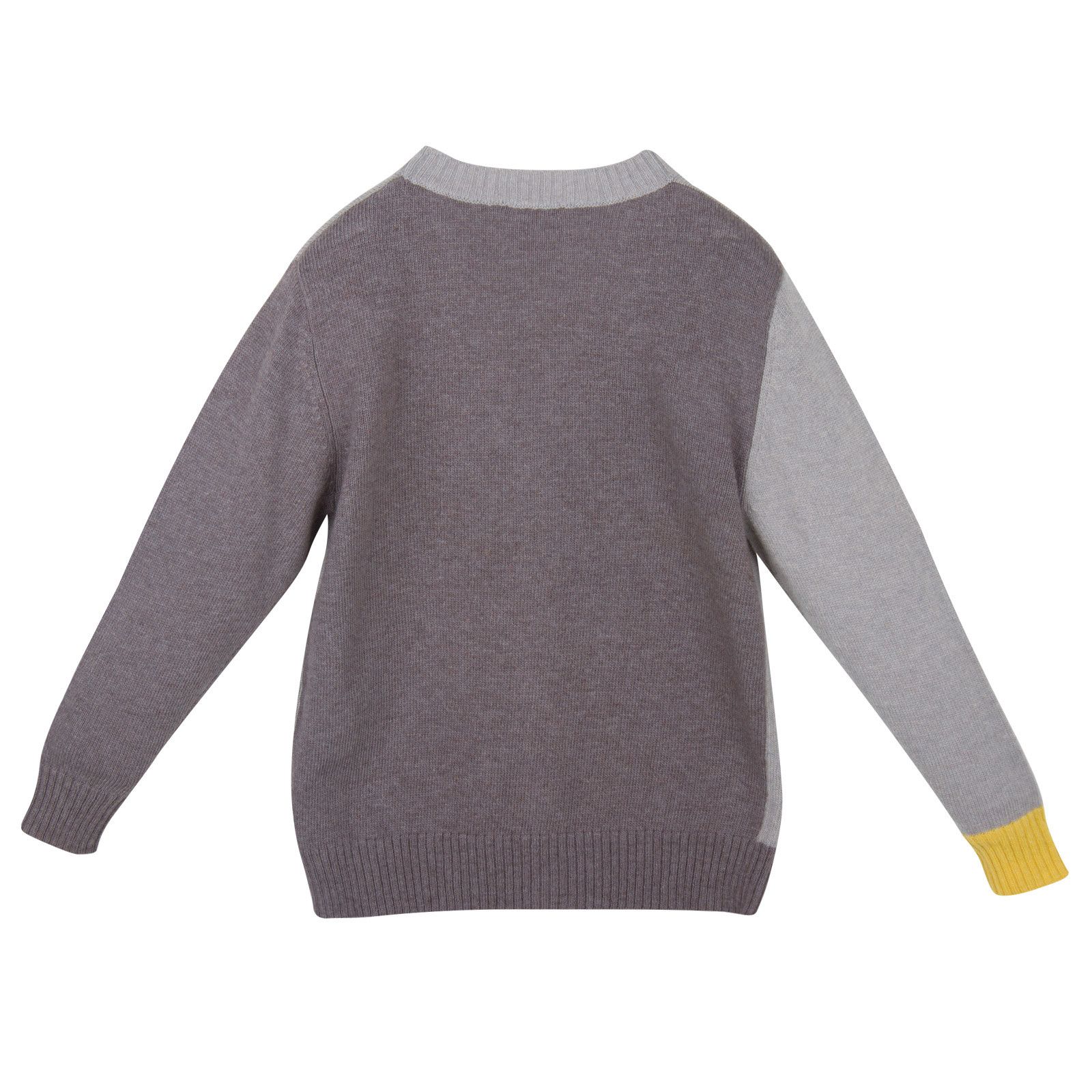 Boys Grey Kintted Cardigan With A Yellow Cuff - CÉMAROSE | Children's Fashion Store - 2