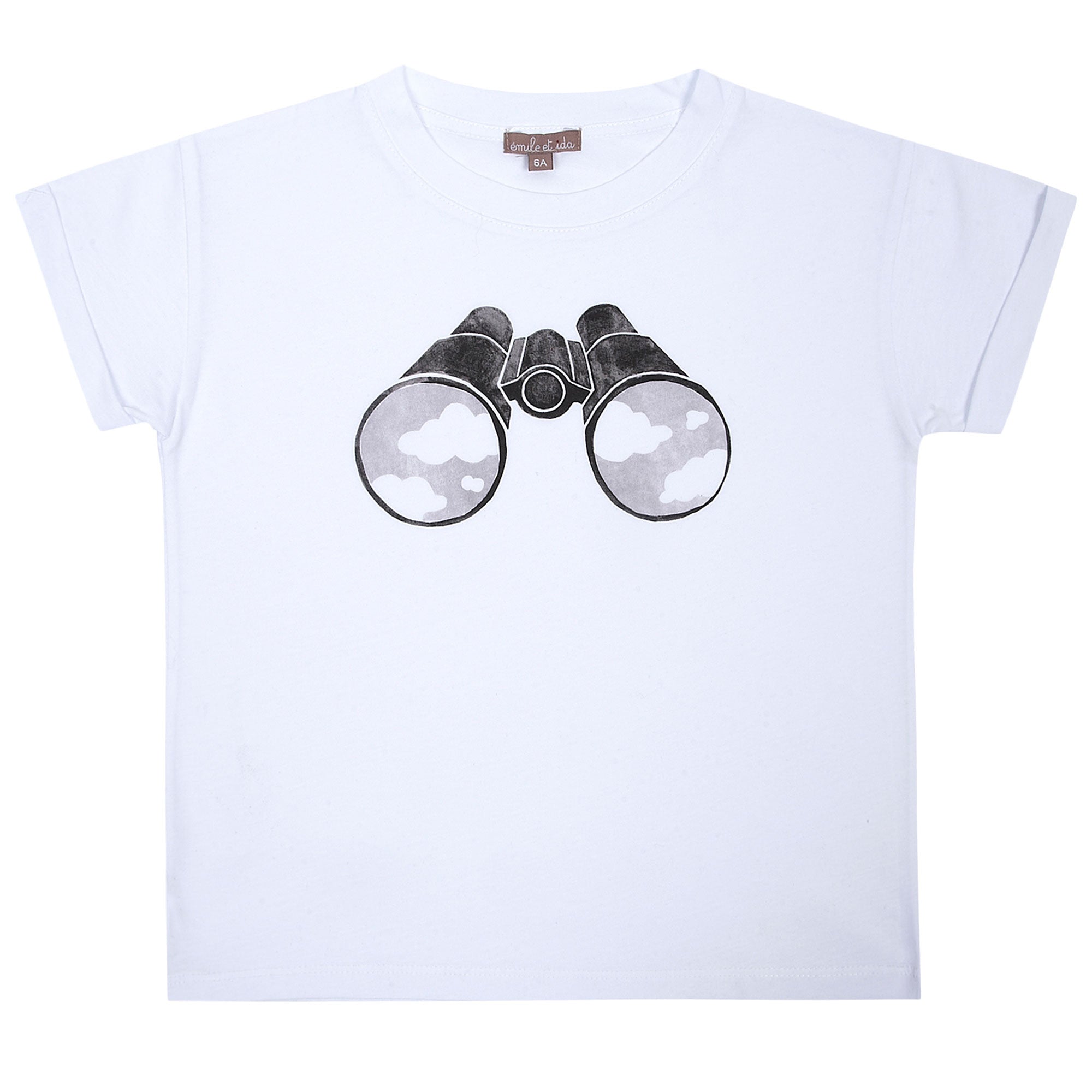 Boys White Cotton T-shirt With Telescope