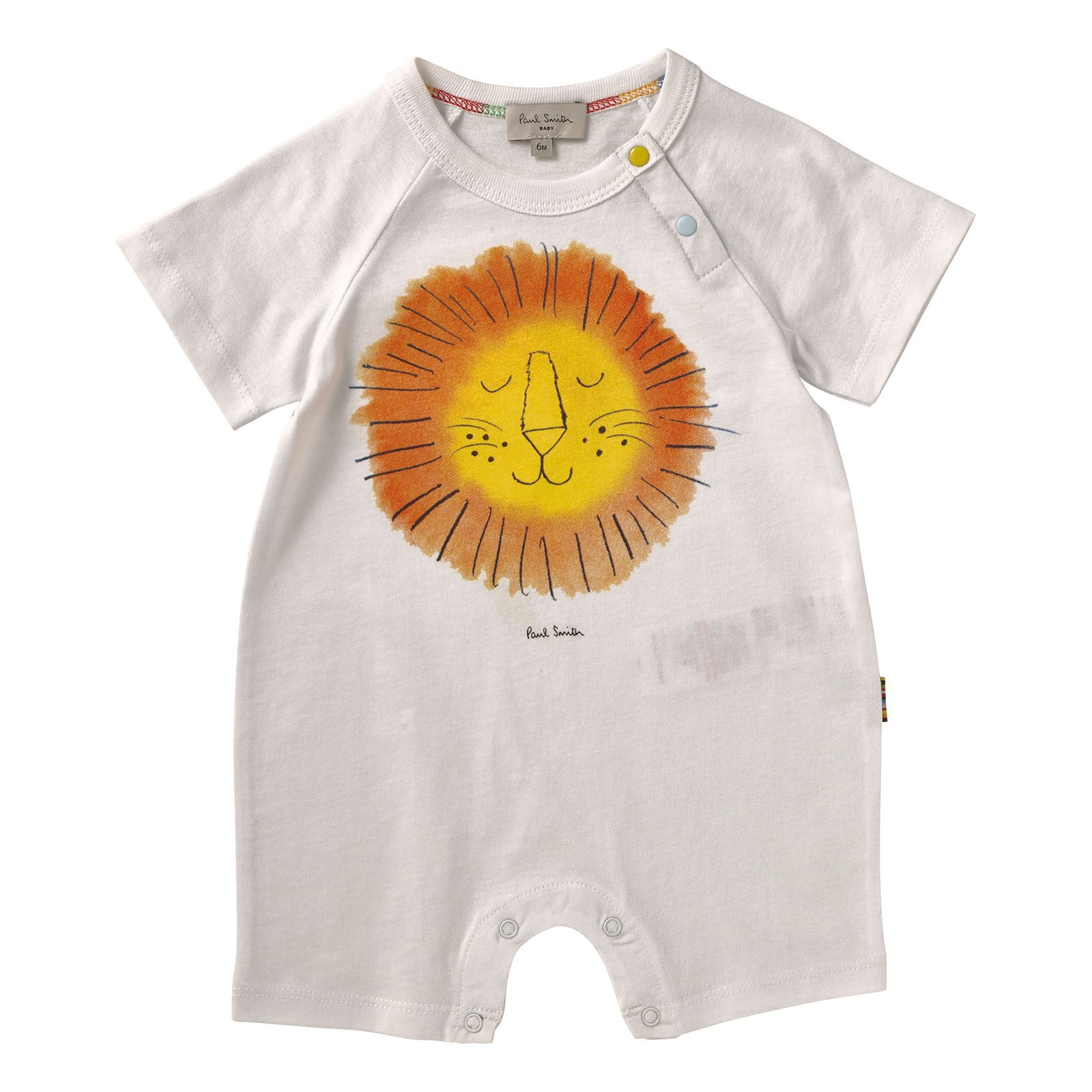 Baby Boys White Lion Face Printed Cotton Babygrow - CÉMAROSE | Children's Fashion Store - 1