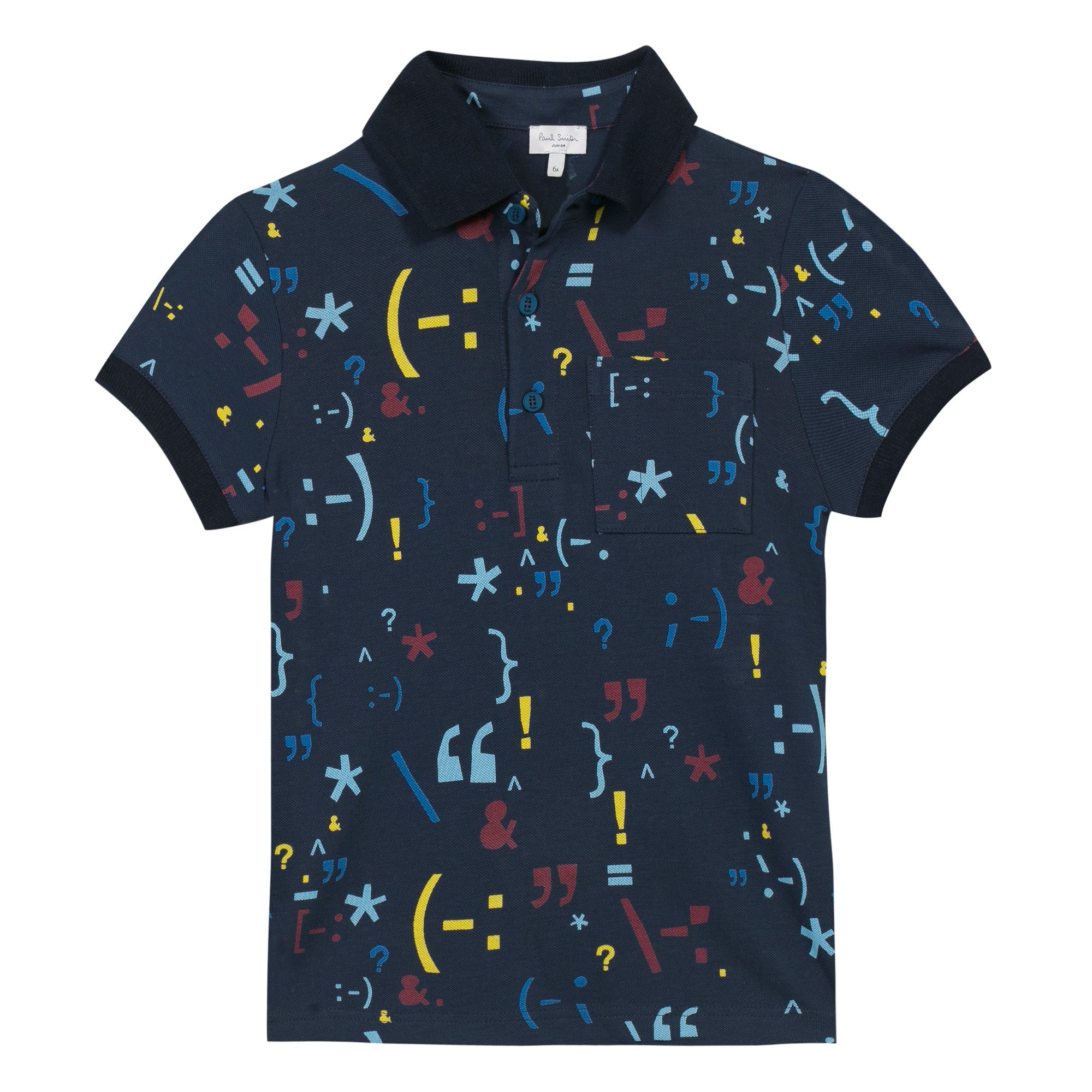 Boys Navy Blue Allover Printed Cotton Polo Shirt - CÉMAROSE | Children's Fashion Store