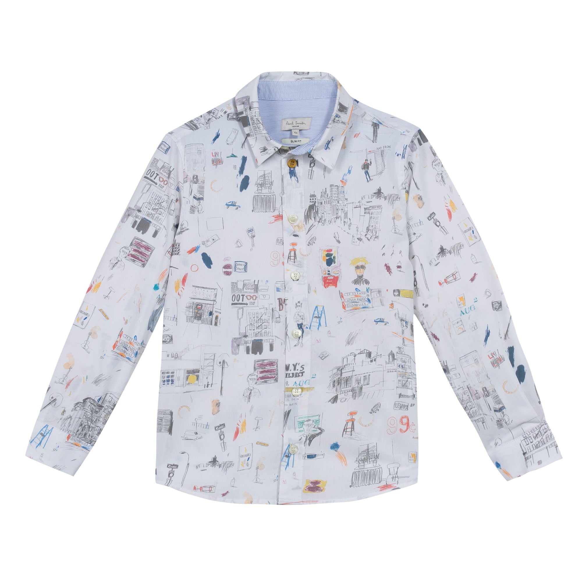 Boys White Allover Fancy Printed Trims Cotton Shirt - CÉMAROSE | Children's Fashion Store