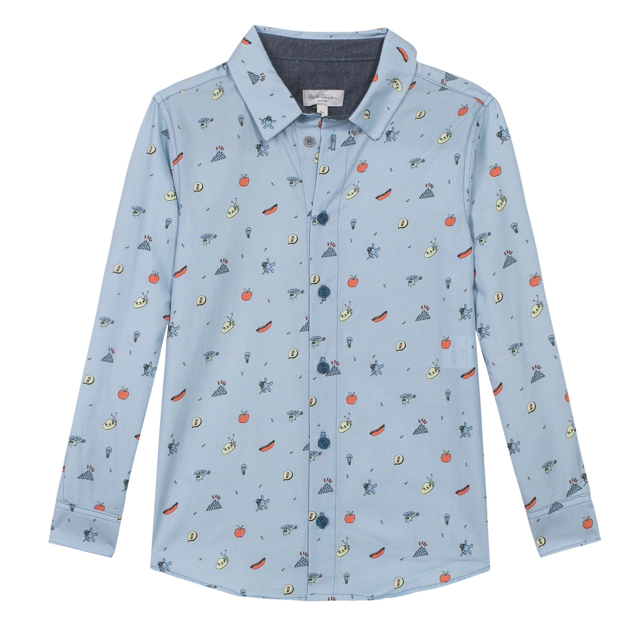 Boys Light Blue Allover Fancy Printed Cotton Trims Shirt - CÉMAROSE | Children's Fashion Store