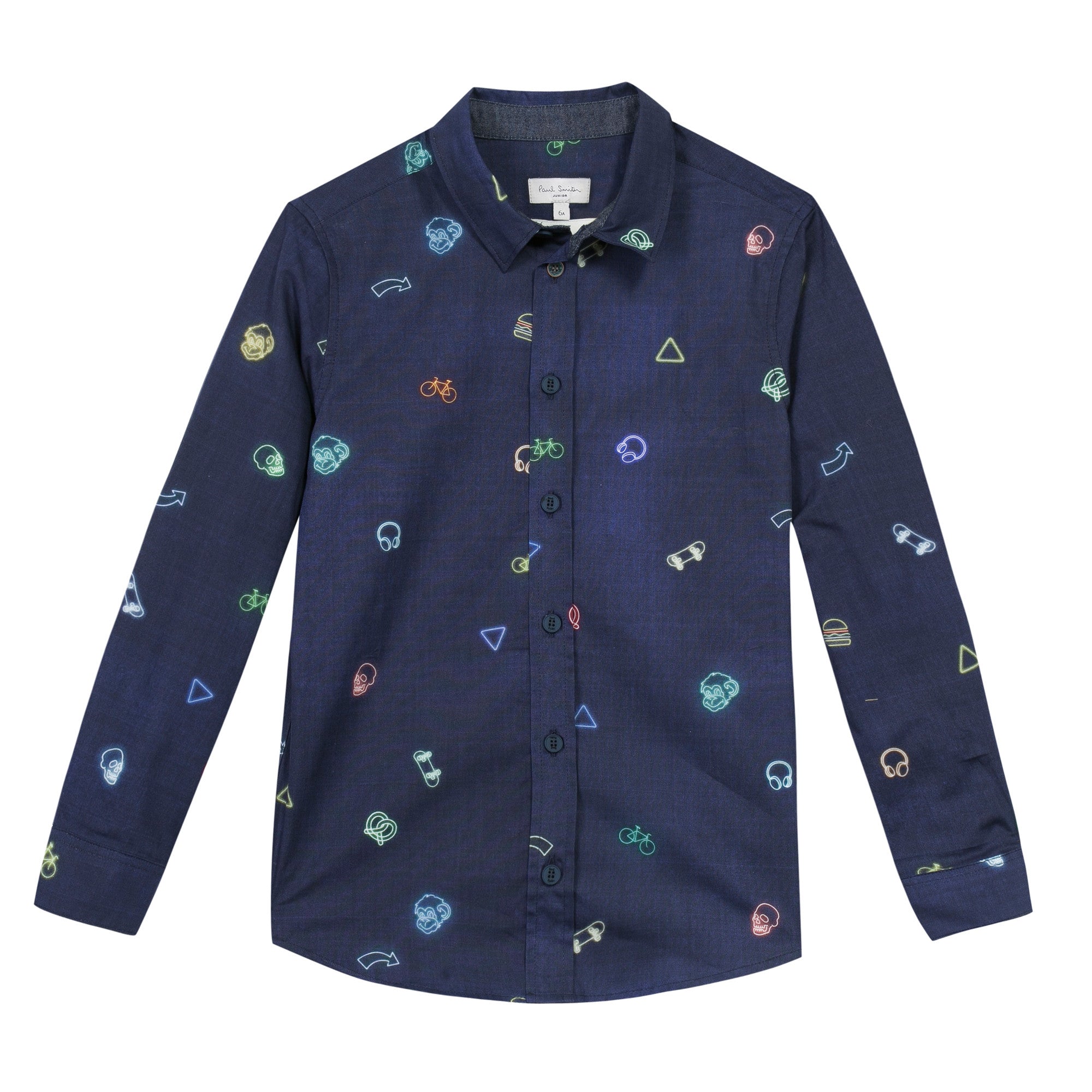 Boys Dark Blue Allover Fancy Printed Cotton Shirt - CÉMAROSE | Children's Fashion Store