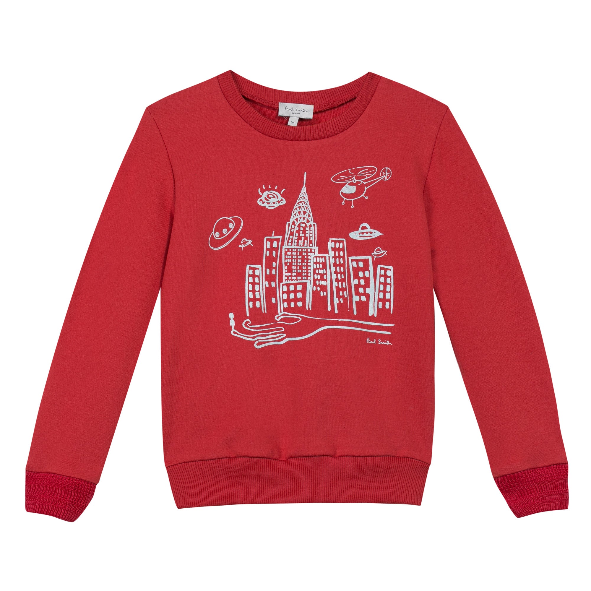 Boys Red Building Printed Trims Cotton Sweatshirt - CÉMAROSE | Children's Fashion Store