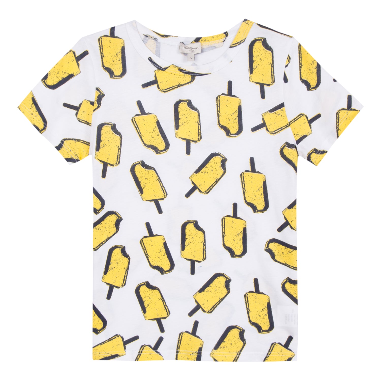 Boys White & Yellow Cotton T-shirt