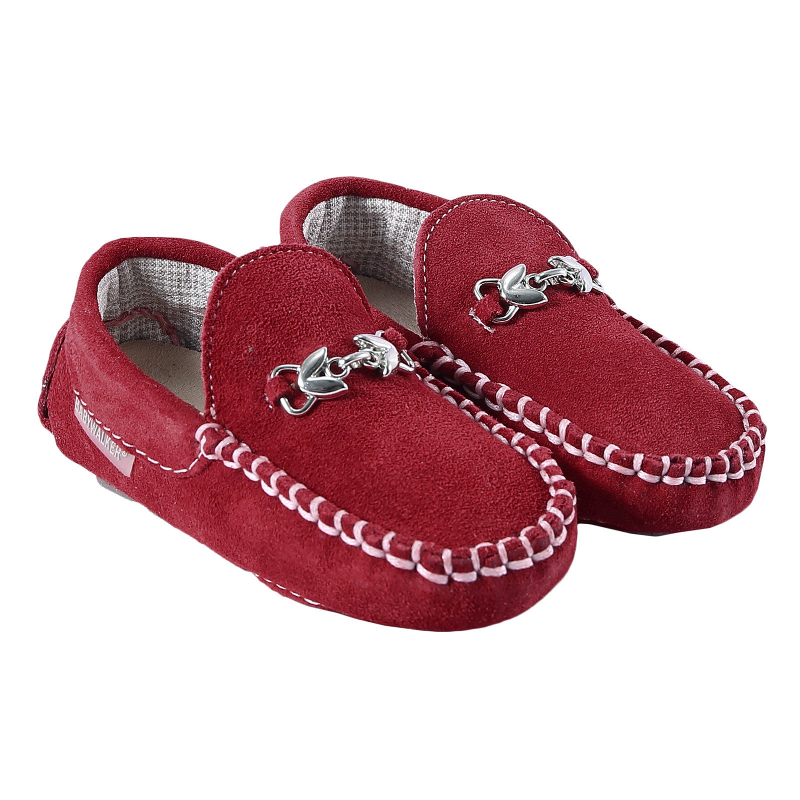 Boys Red Metallic Buckle Emellished Suede Leather Loafers - CÉMAROSE | Children's Fashion Store - 1