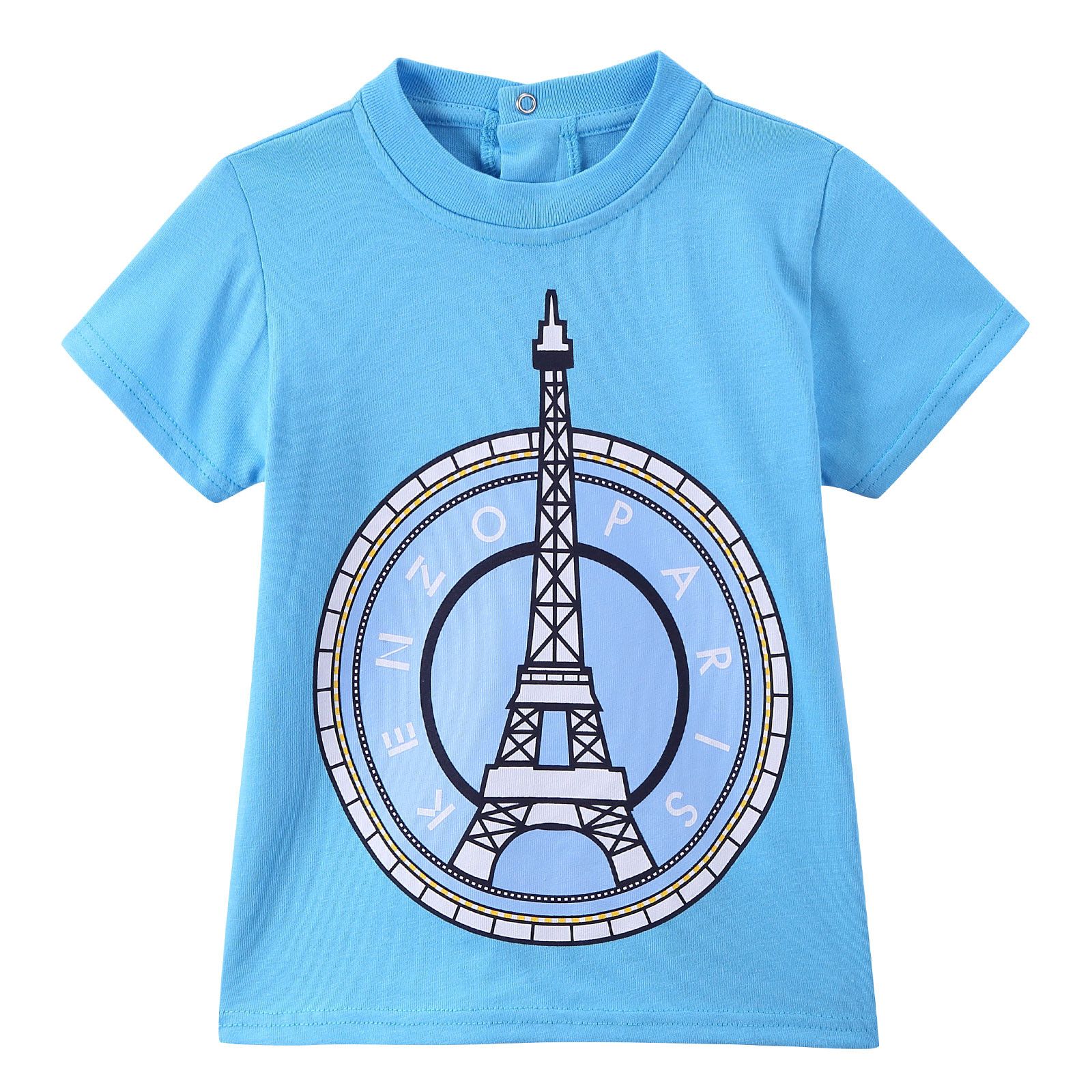 Boys Sky Blue Paris Eiffel Tower Printed Cotton T-Shirt - CÉMAROSE | Children's Fashion Store - 1