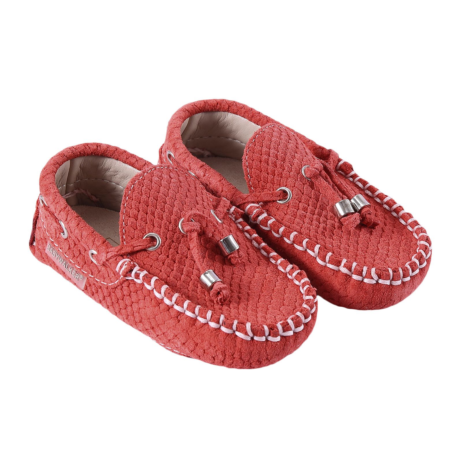 Boys Red Printed Trims Suede Leather Loafers - CÉMAROSE | Children's Fashion Store - 1