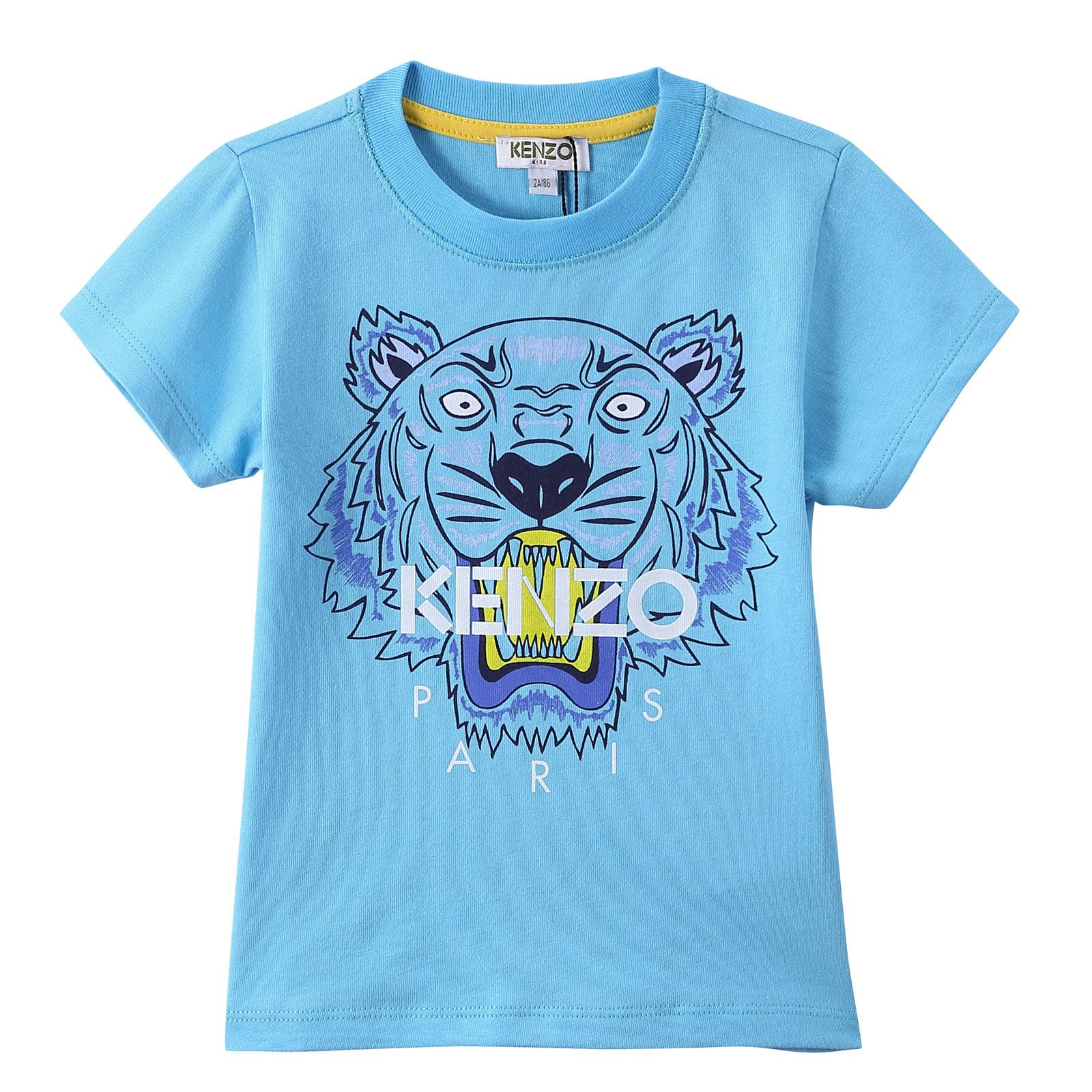 Boys Sky Blue Tiger Head Printed Cotton T-Shirt - CÉMAROSE | Children's Fashion Store - 1