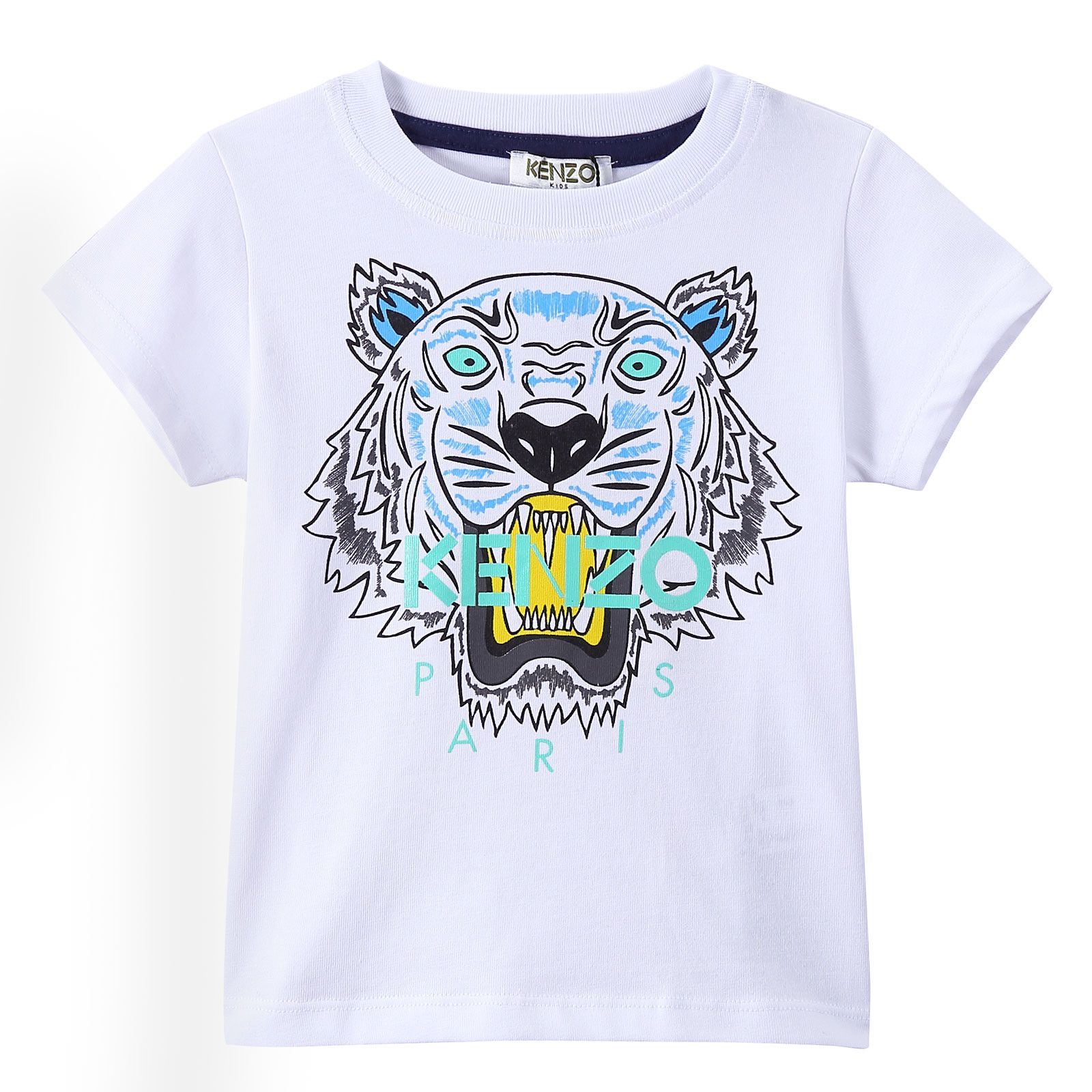 Boys White Tiger Head Printed Cotton T-Shirt - CÉMAROSE | Children's Fashion Store - 1