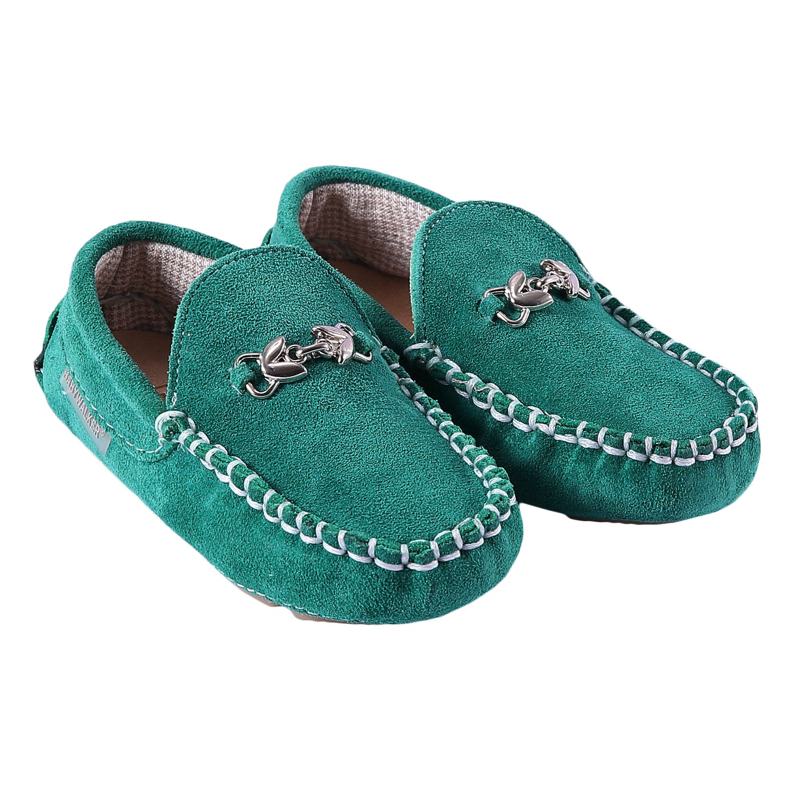 Boys Green Metallic Buckle Emellished Suede Leather Loafers - CÉMAROSE | Children's Fashion Store - 1