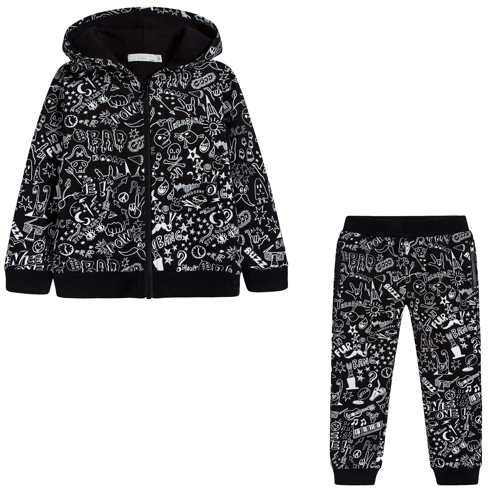 Boys Black Printed Cotton Tracksuit