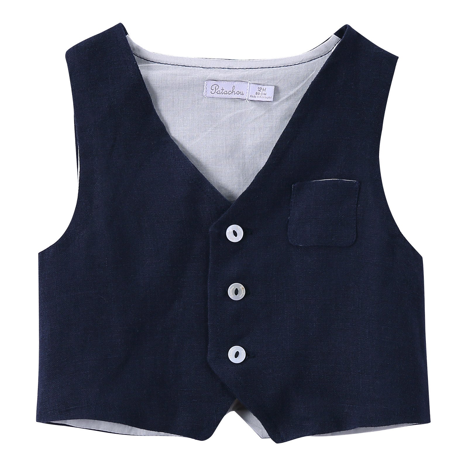 Baby Boys Navy Blue Linen Vest With Pocket - CÉMAROSE | Children's Fashion Store - 1