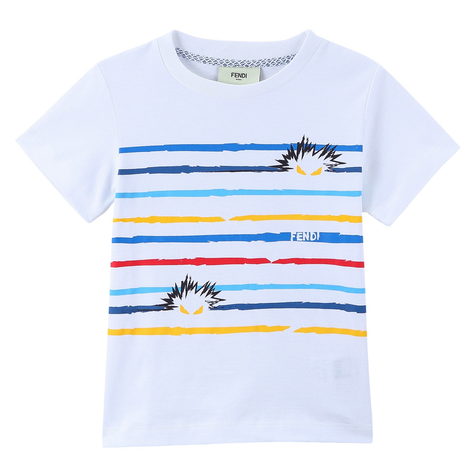 Baby Boys White Cotton T-Shirt With Multicolour Stripe - CÉMAROSE | Children's Fashion Store - 1