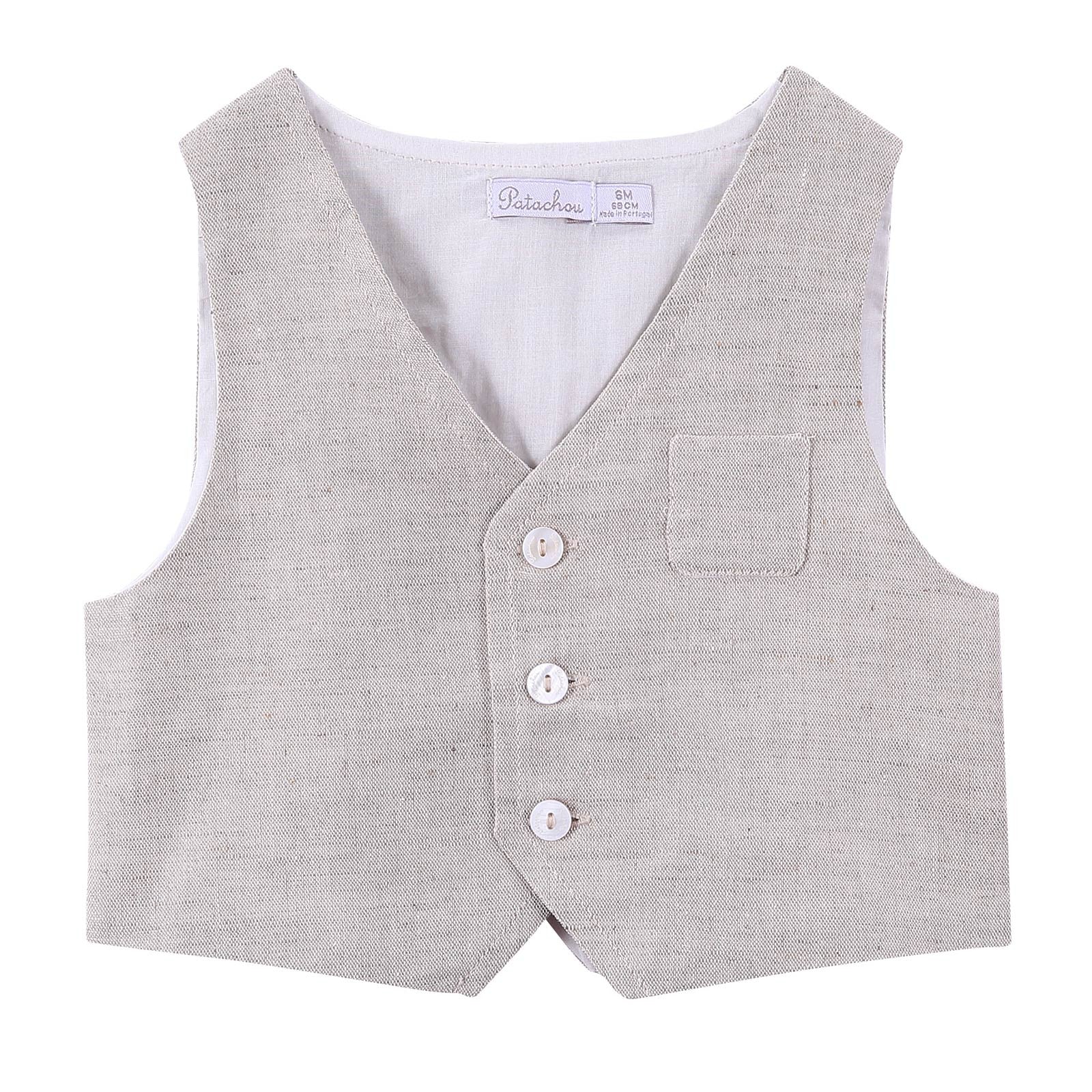 Baby Boys Grey Linen Vest With Pocket - CÉMAROSE | Children's Fashion Store - 1