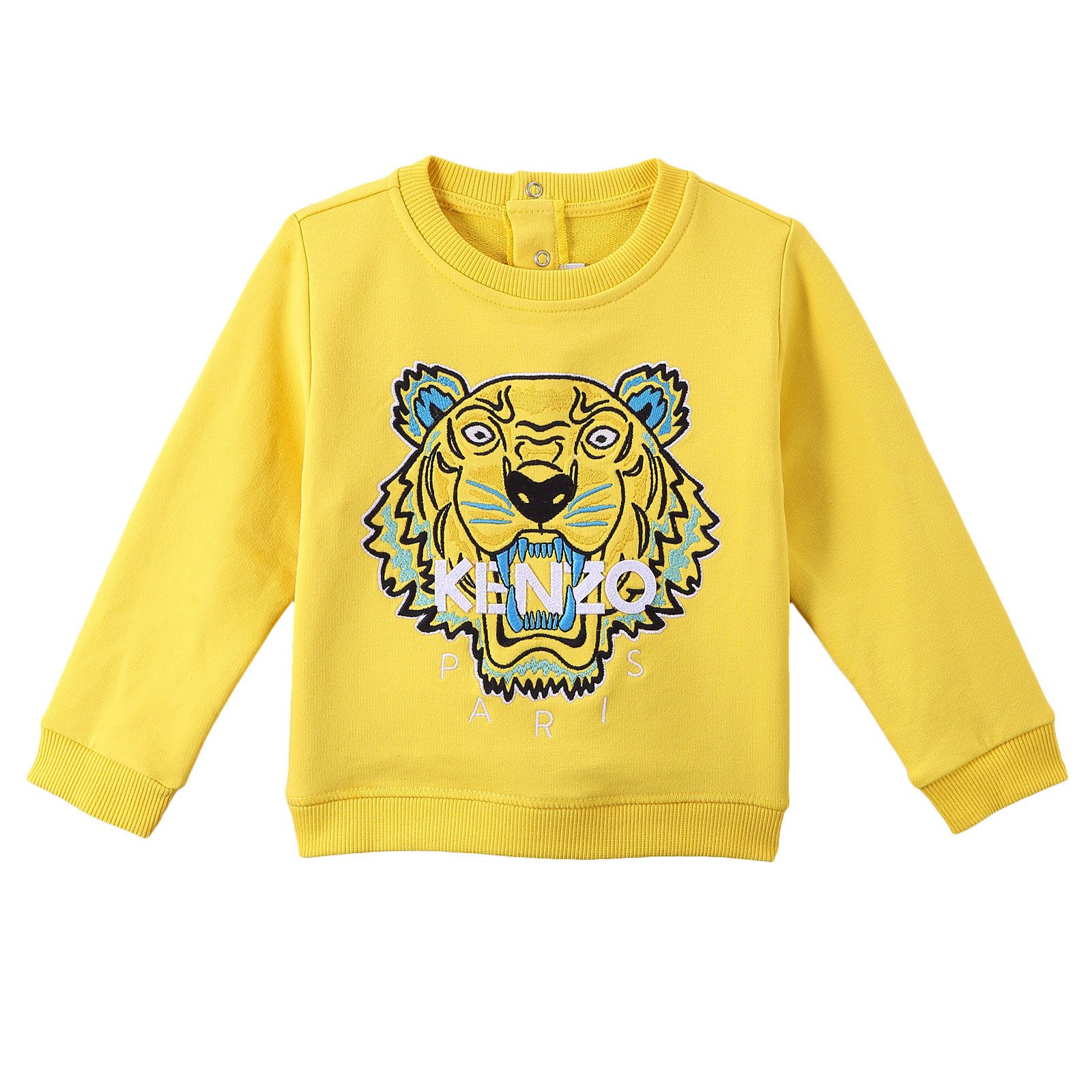 Boys Yellow Cotton Sweatshirt With Embroidered Tiger Head Trims - CÉMAROSE | Children's Fashion Store - 1