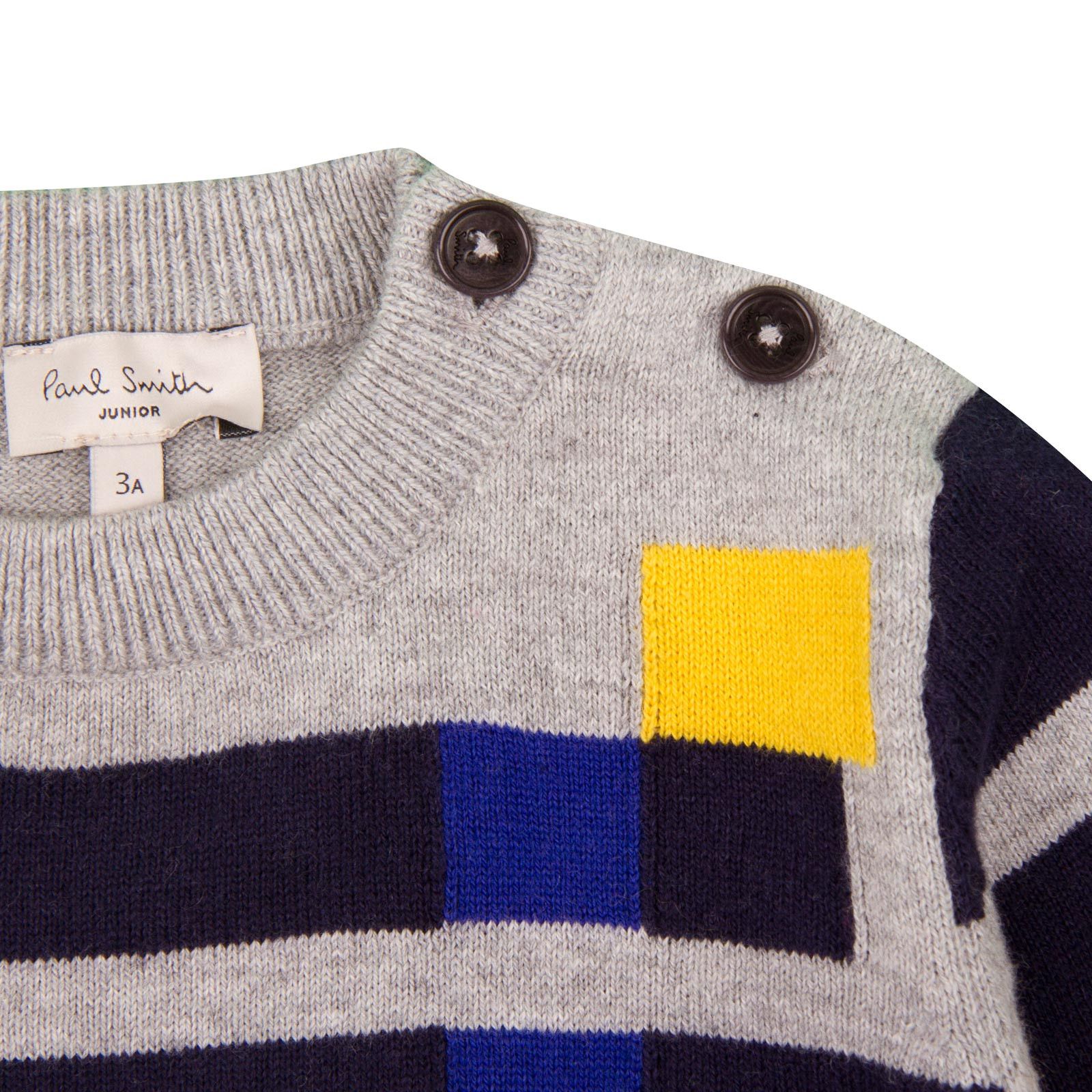Boys Grey Cashmere Blend Knitted Colour Blocks Trims Sweater - CÉMAROSE | Children's Fashion Store - 3