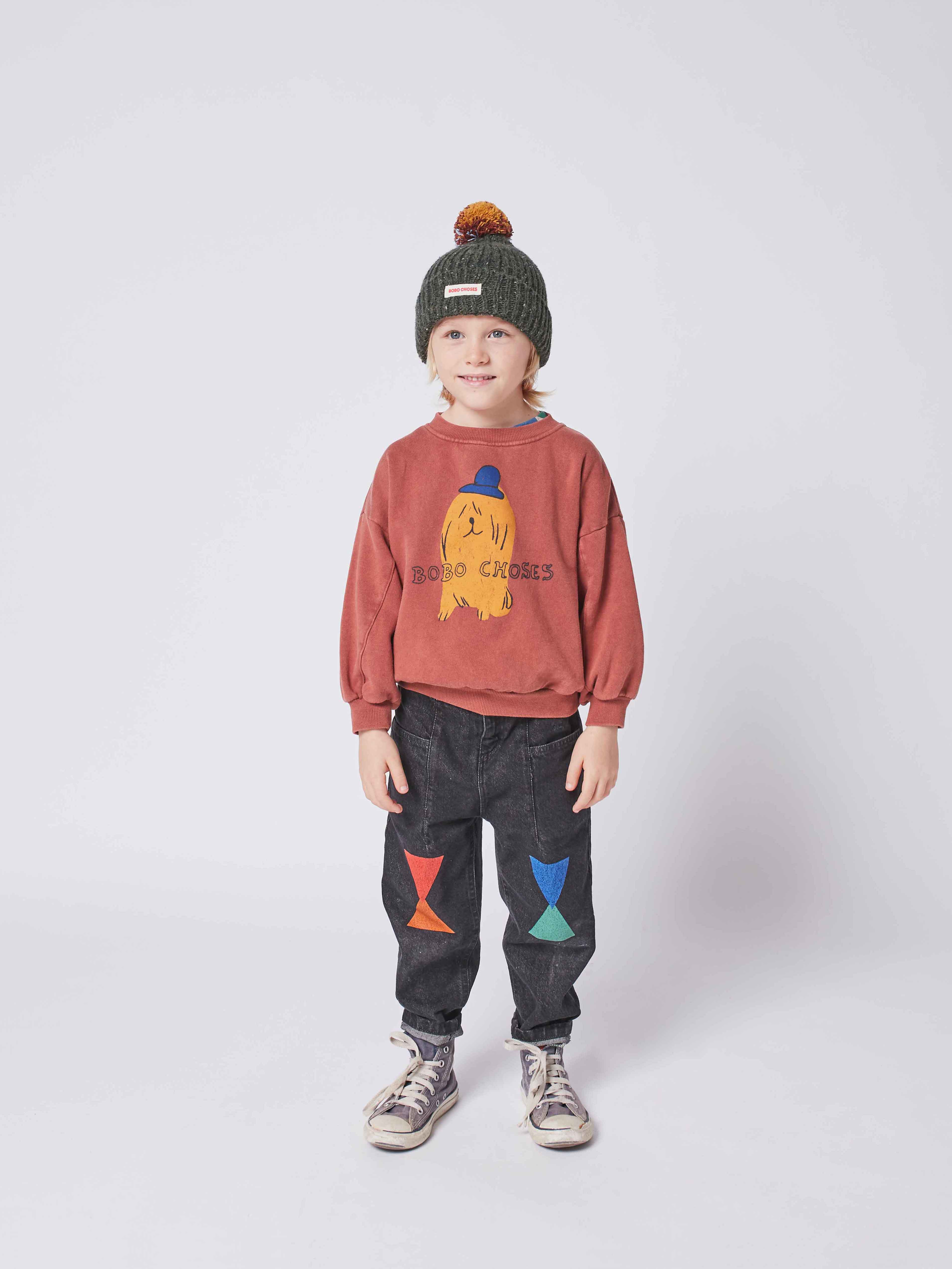 Boys & Girls Dark Red Printed Cotton Sweatshirt