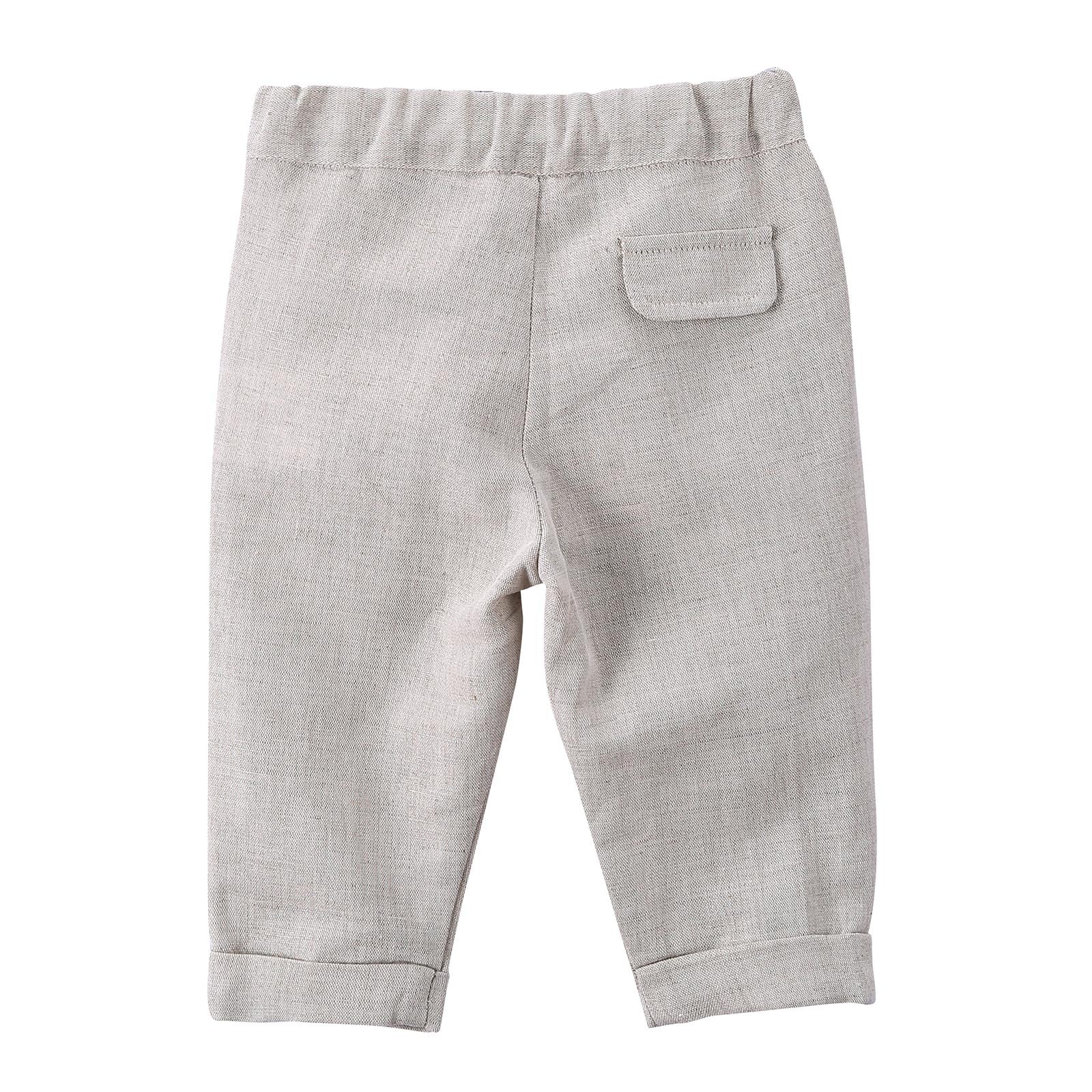 Baby Boys Grey Linen Trousers With Turn-Up Cuffs - CÉMAROSE | Children's Fashion Store - 2