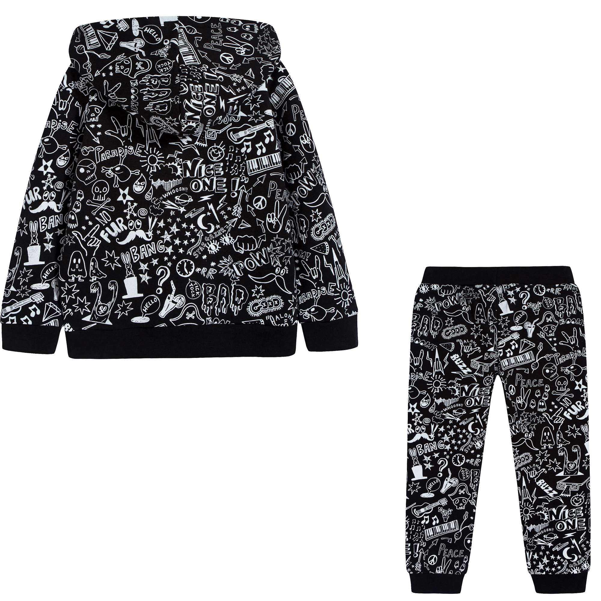 Boys Black Printed Cotton Tracksuit