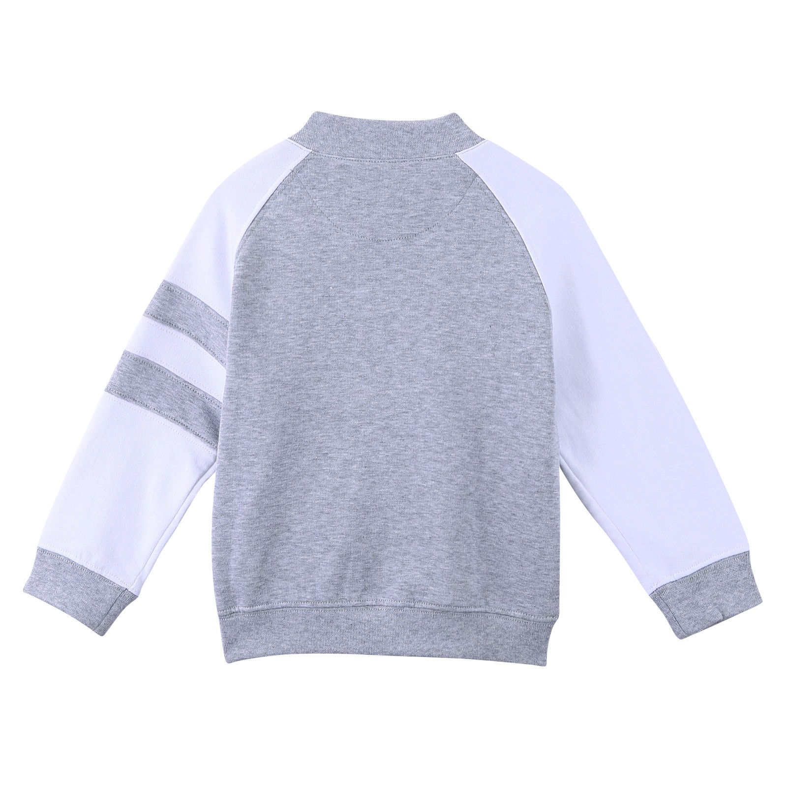 Boys Grey Cotton Knitted Jacket With Stripe Trims - CÉMAROSE | Children's Fashion Store - 2