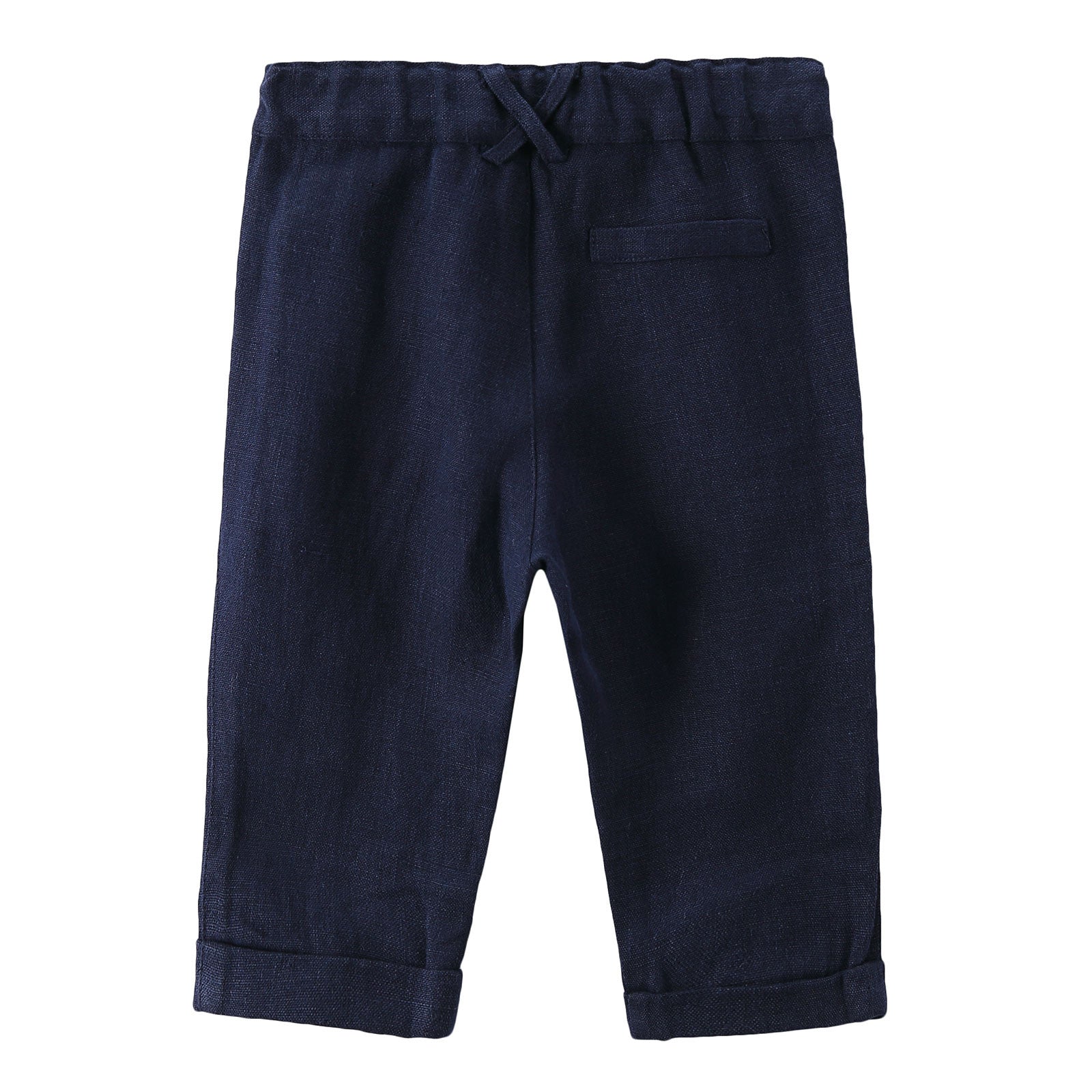 Baby Boys Navy Blue Linen Trousers With Turn-Up Cuffs - CÉMAROSE | Children's Fashion Store - 2