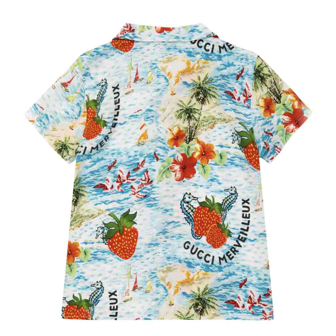 Boys Blue Strawberry Printed Shirt