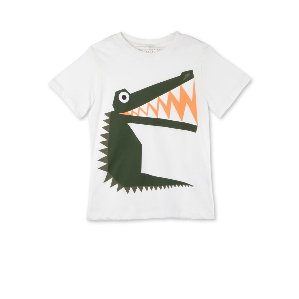 Boys White Arlo Crocodile Print T-shirt - CÉMAROSE | Children's Fashion Store - 1