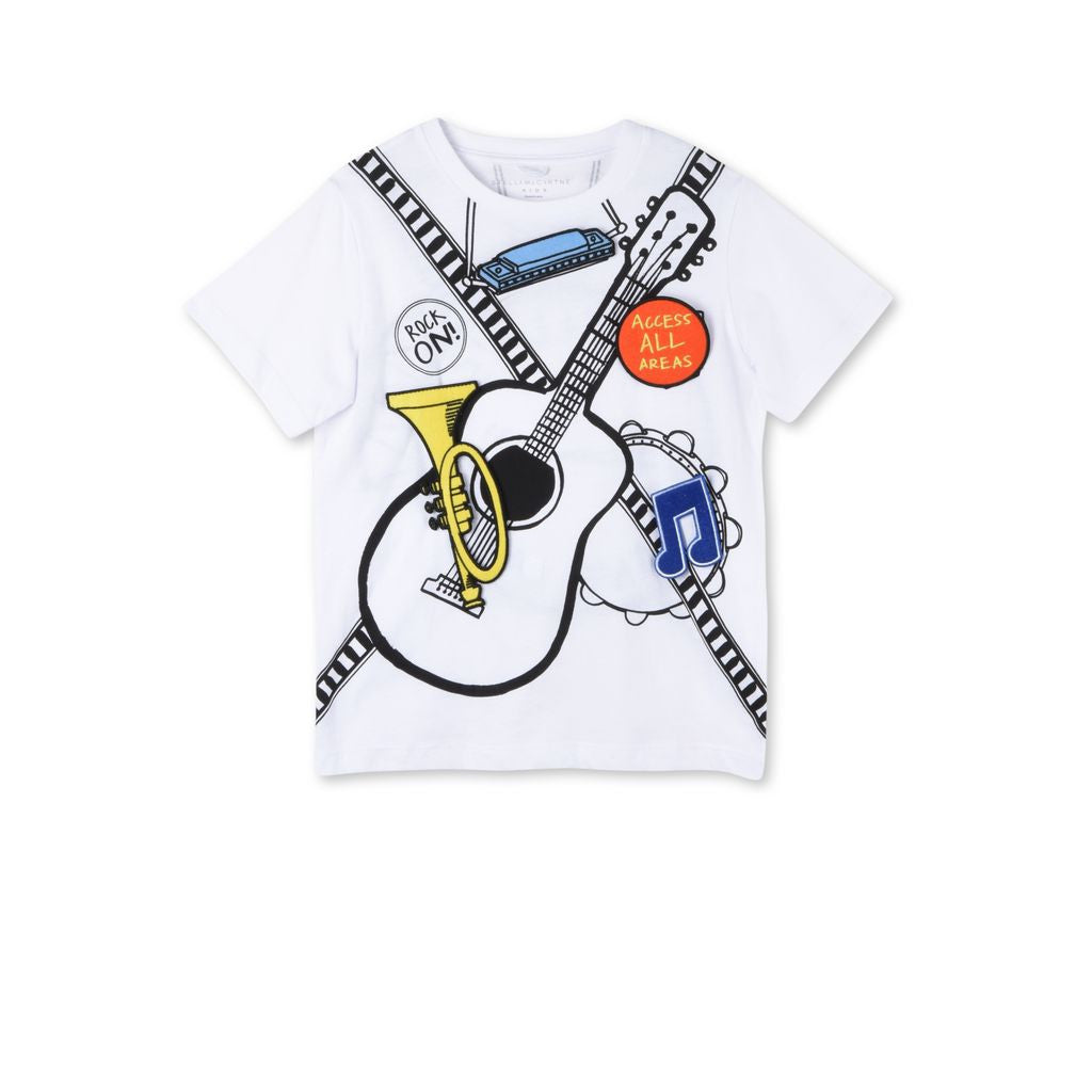 Boys White Arlo Band Badges T-shirt