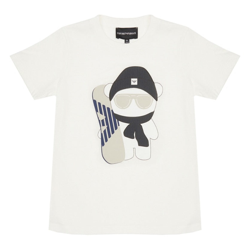 Boys White Printed Cotton T-shirt