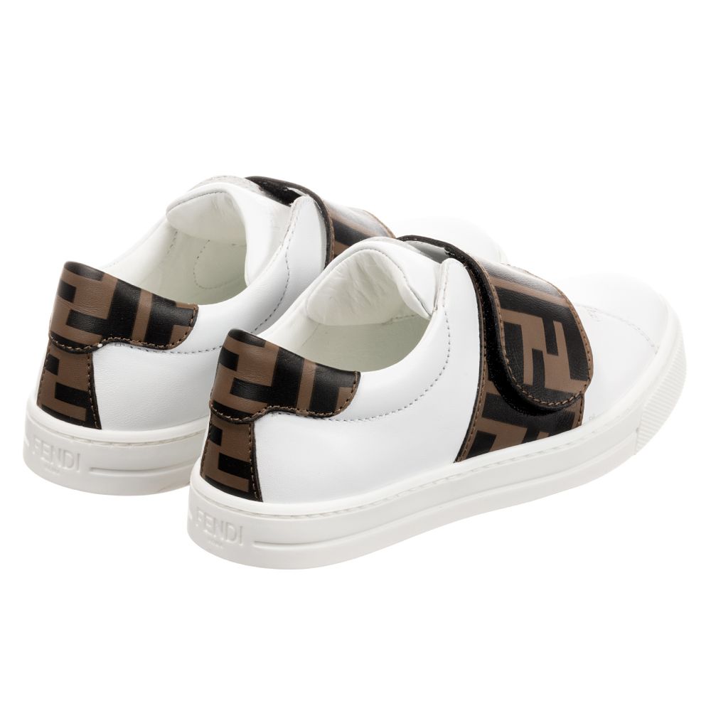 Boys & Girls White FF Logo Leather Shoes