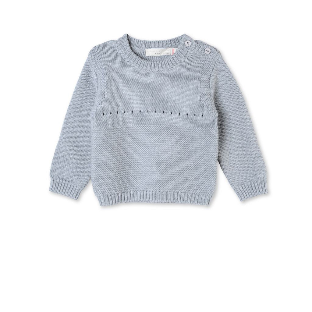 Baby Boys Grey Cotton knitted Bunny Motif Trims Sweater - CÉMAROSE | Children's Fashion Store - 1